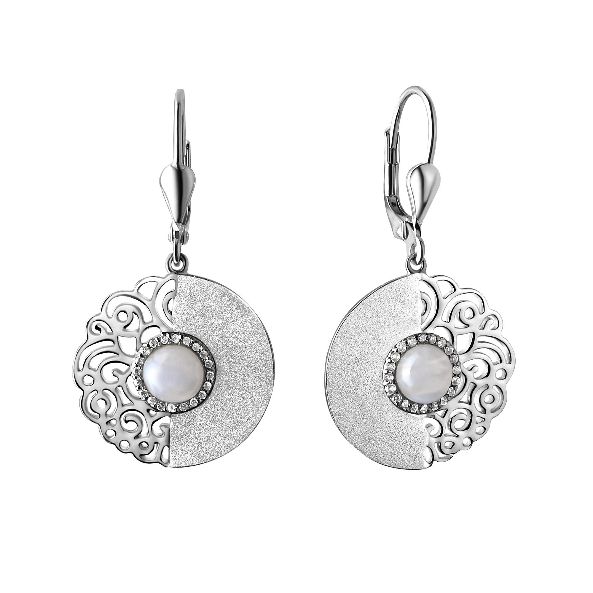 Paar Ohrhänger 925-Sterling Silber rhodiniert Zirkonia und Achat