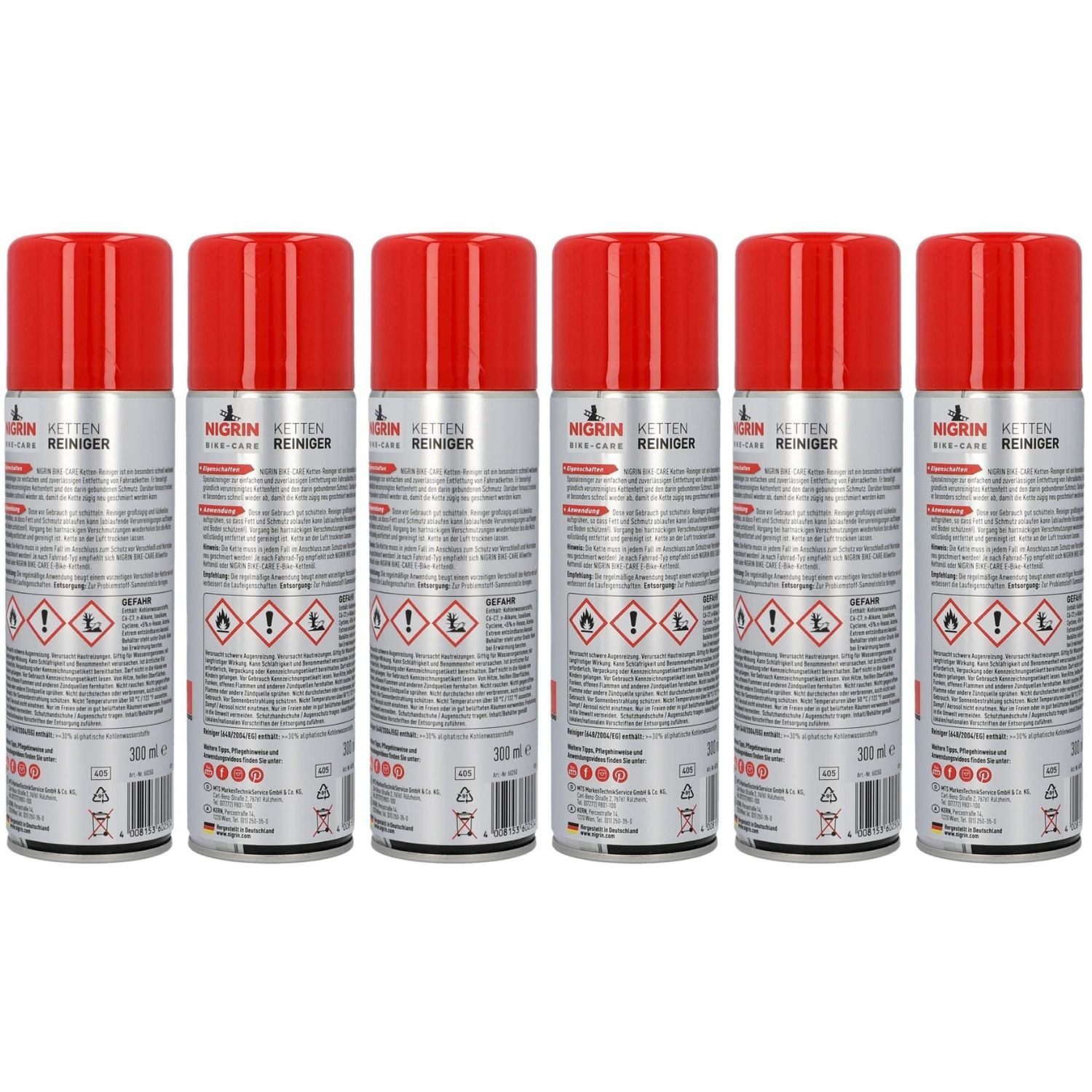 NIGRIN Set 6x Bike Ketten-Reiniger Spray Entfetter Pflege Reinigungsspray (Set, [6-St. Entfetter Reinigung Pflege für Fahrräder Pedelecs E-Bikes Reinigung)
