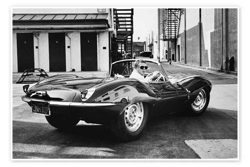 Posterlounge Poster Celebrity Collection, Steve McQueen im Jaguar, Wohnzimmer Fotografie