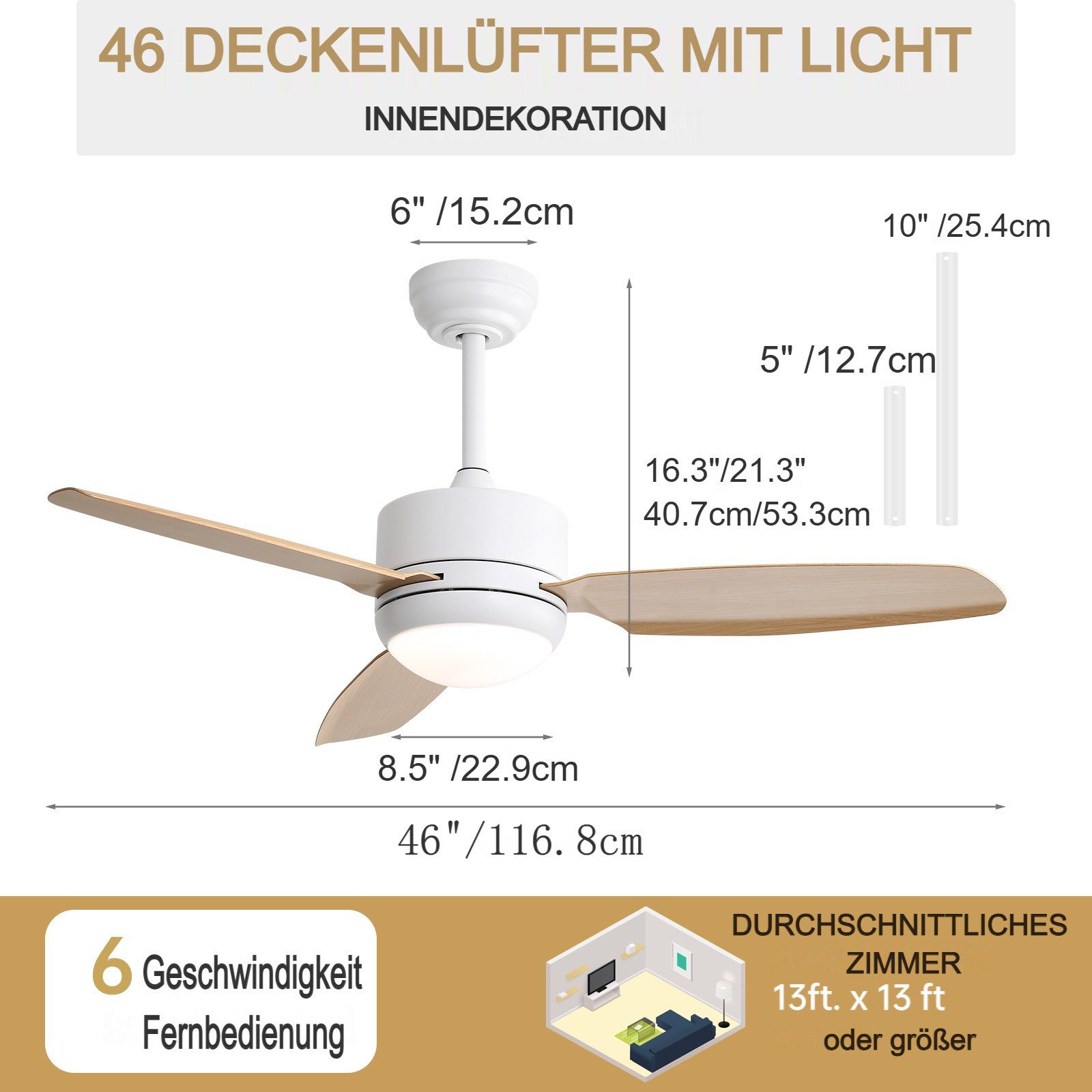 Sofucor Deckenventilator mit LED-Beleuchtung und Fernbedienung, günstig online kaufen