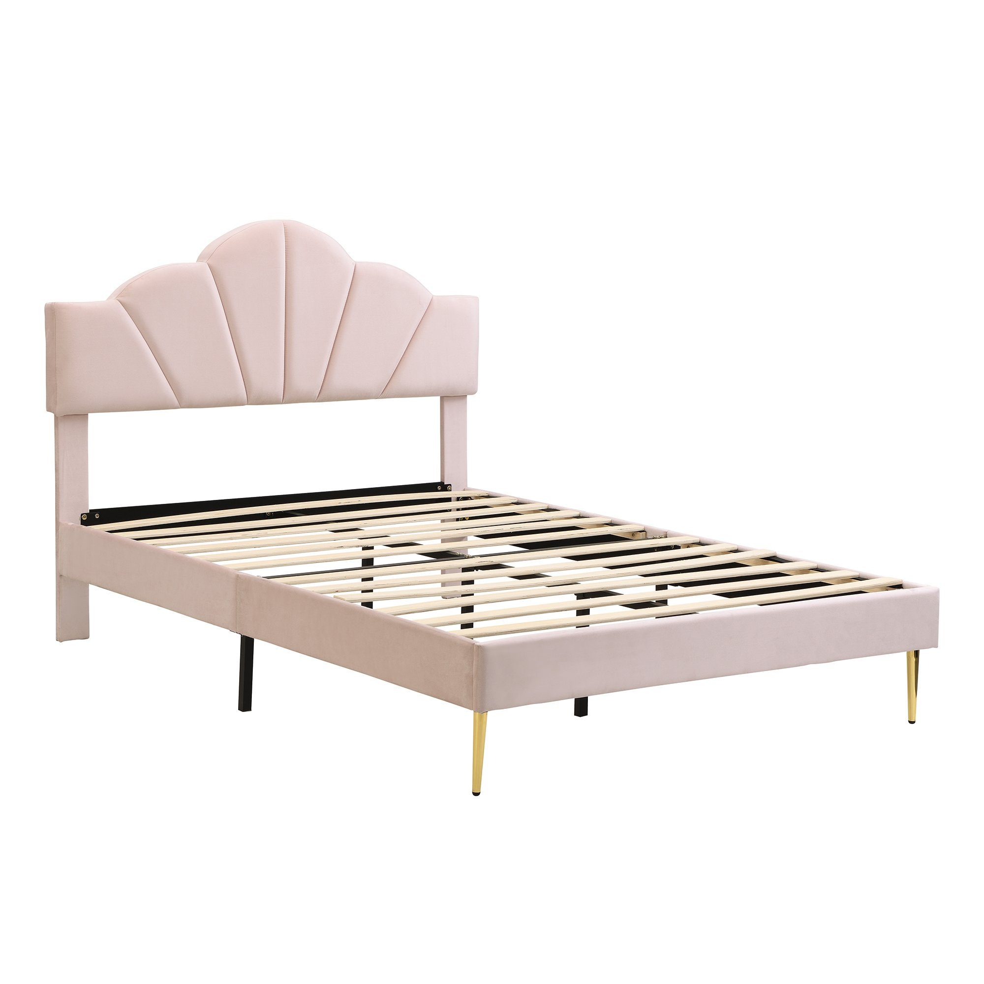200 Höhenverstellbares Bett (140 X Ohne Eisenbeinen CM Polsterbett muschelartiges Kopfteil,Bett Matratze), mit goldenen OKWISH Rosa