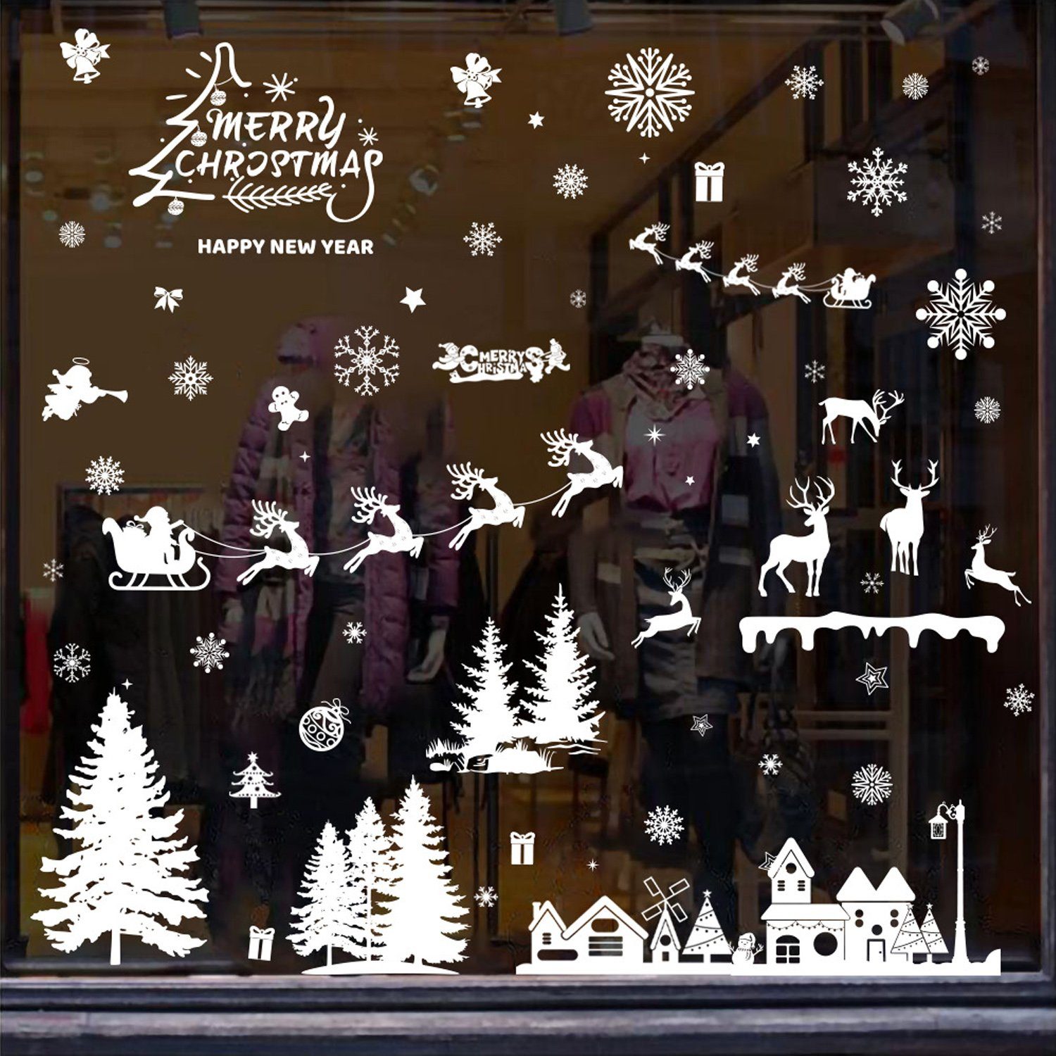 NUODWELL Fensterbild Fensterbilder Weihnachten Selbstklebend Fensterdeko, fenstersticker