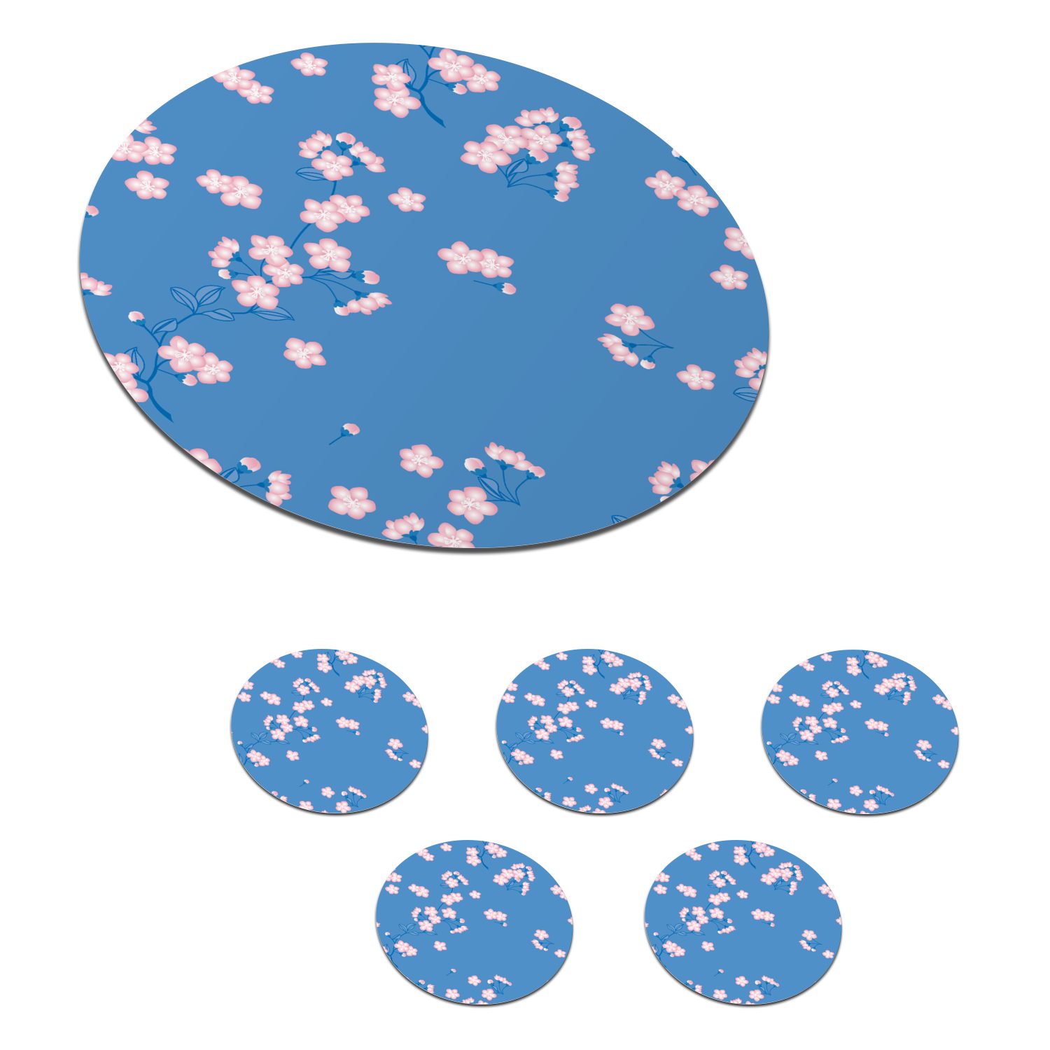 MuchoWow Glasuntersetzer Muster - Sakura - Blumen, Zubehör für Gläser, 6-tlg., Getränkeuntersetzer, Tassenuntersetzer, Korkuntersetzer, Tasse, Becher