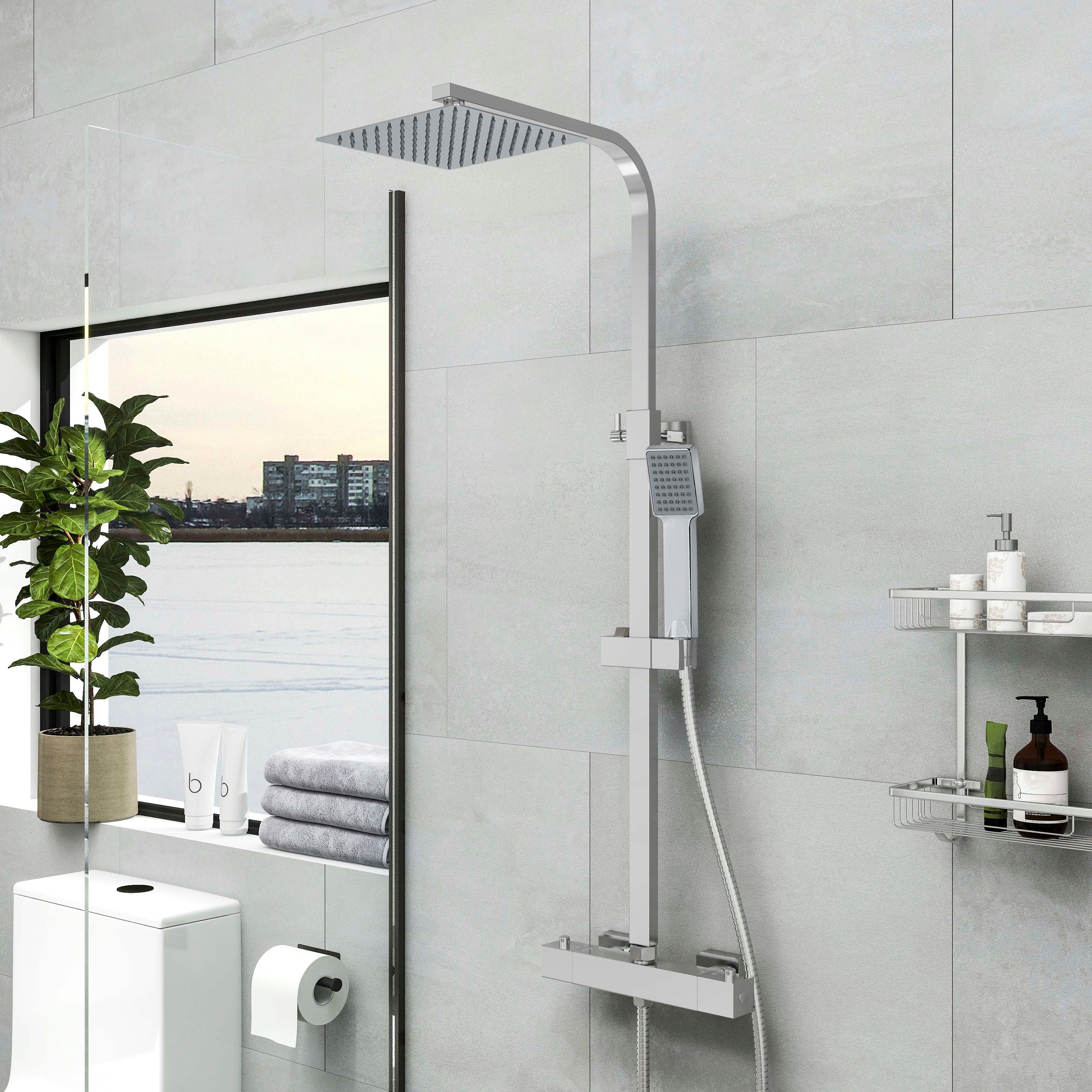 duschspa Duschsystem Thermostat Regendusche Duschsystem Kopfbrause Brausegarnitur, 2 Strahlart(en), Mattschwarz, G1/2, Edelstahl 304, Leicht zu Reinigen