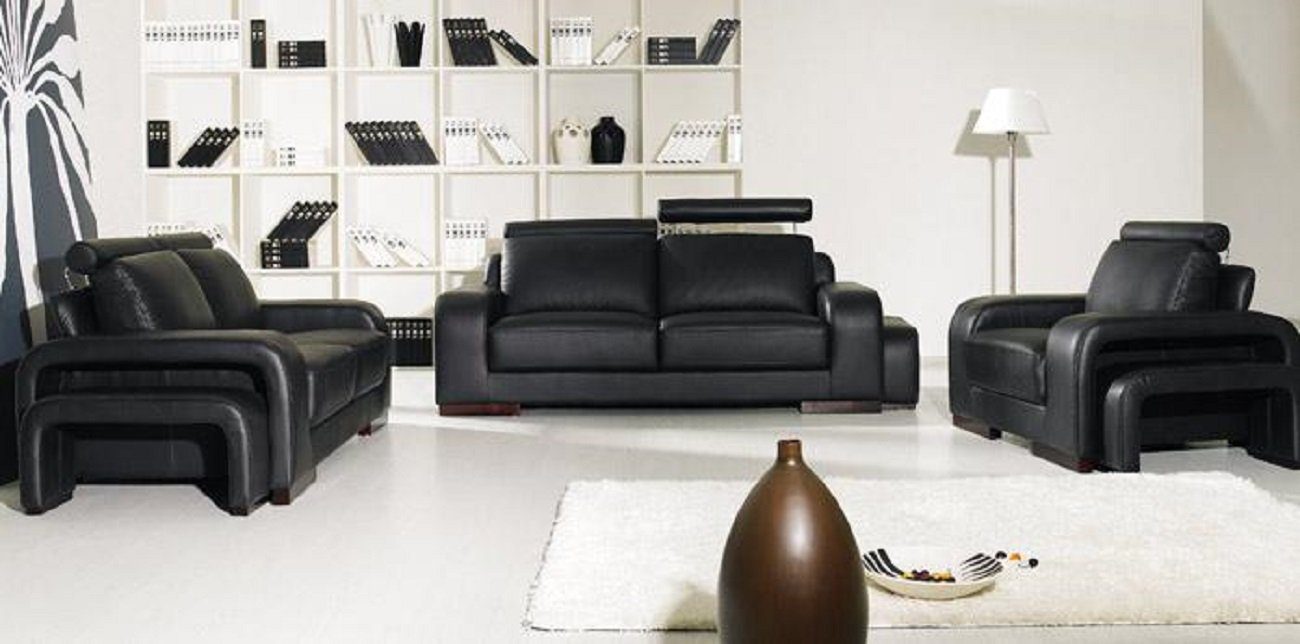 JVmoebel Sofa Dreisitzer Sofa Couch Polster Designer 3er Sofas Couchen Leder Stoff, Made in Europe Schwarz