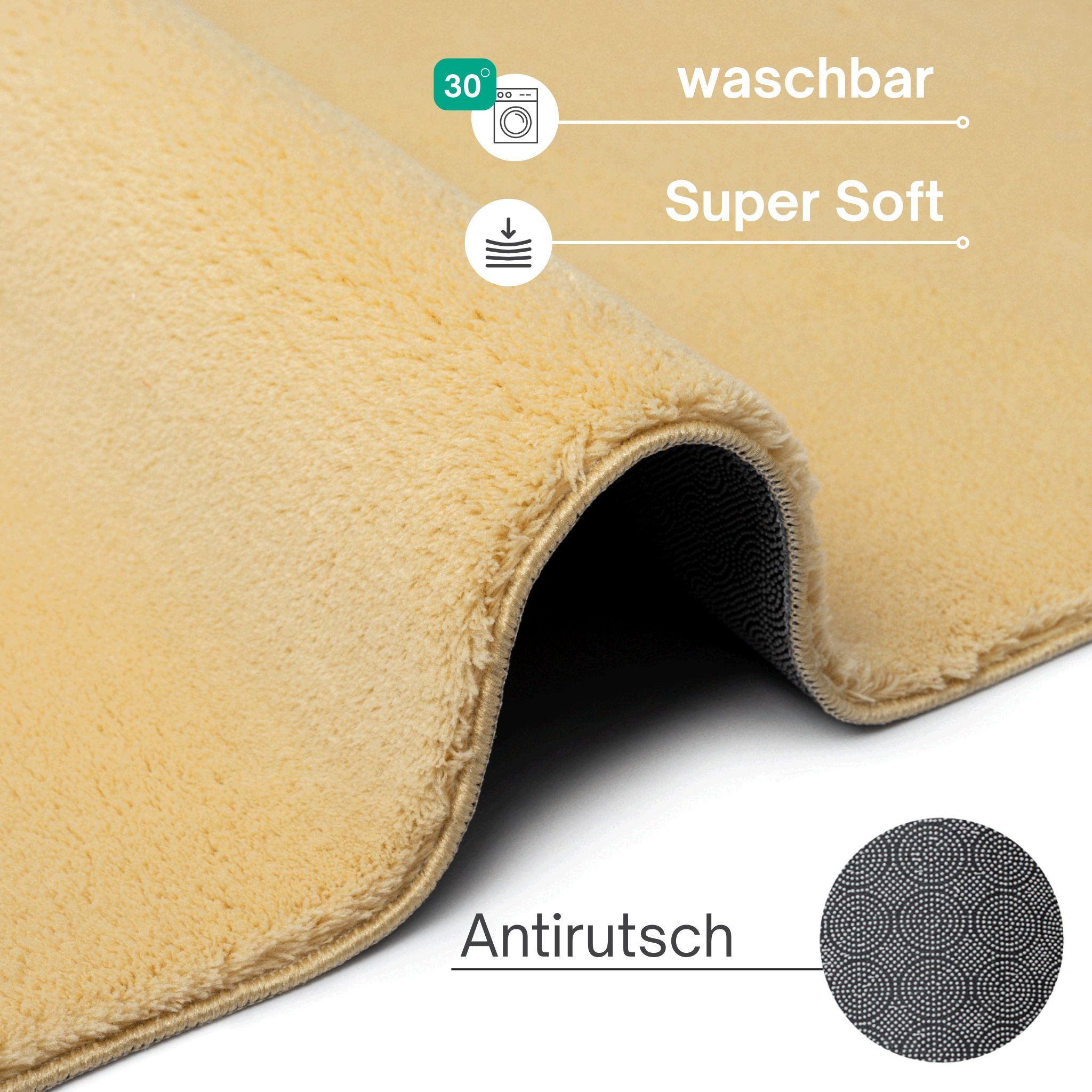 the carpet Teppich kuschelig & Super Soft, Anti-Rutsch Unterseite, rund, Höhe: 16 mm, Waschbar bis 30 Grad, Felloptik, Wohnzimmer Teppich, Kundenliebling