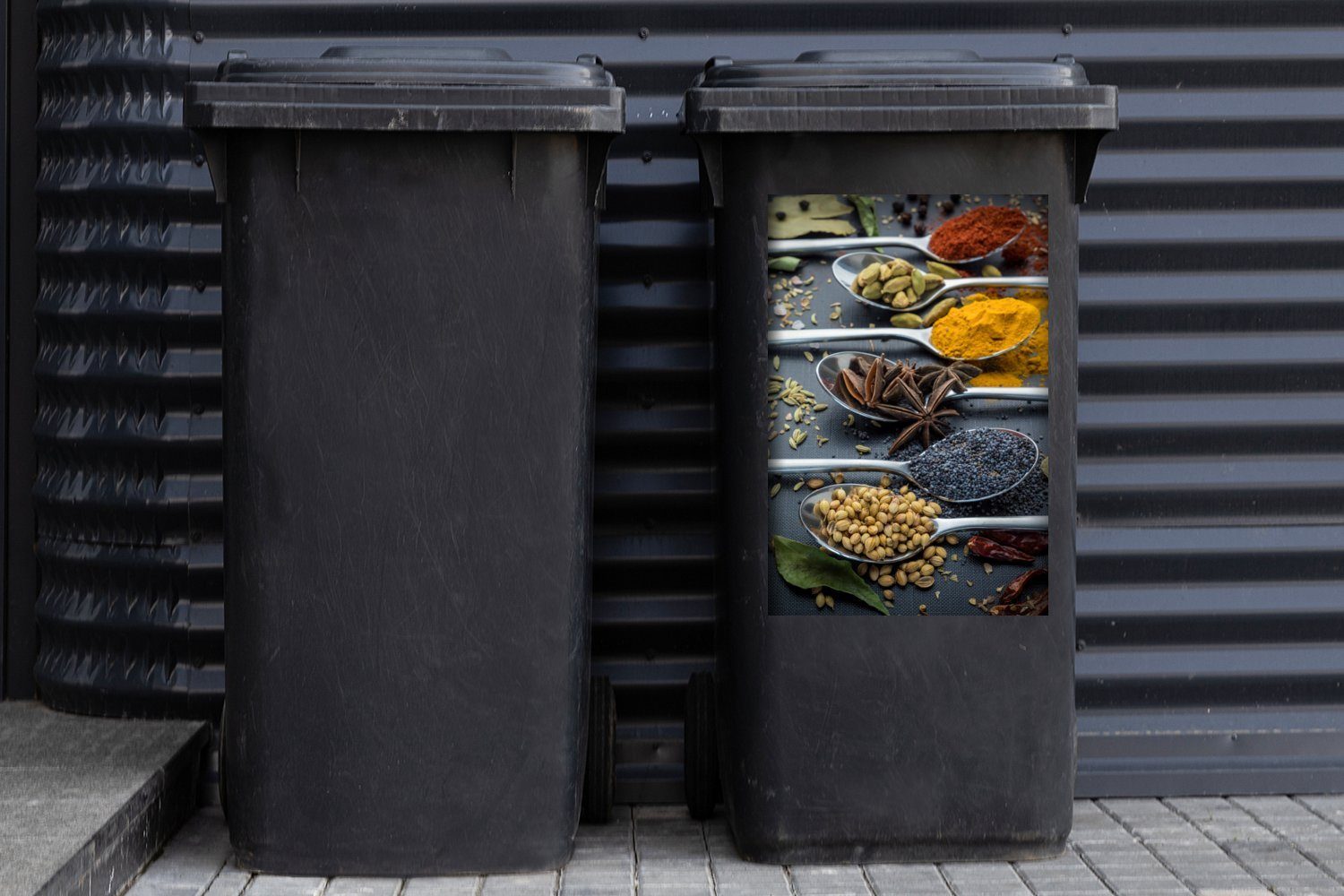 St), Löffel und Nahaufnahme Kräutern Mülleimer-aufkleber, Mülltonne, Sticker, Gewürzen Abfalbehälter mit Container, Wandsticker (1 MuchoWow