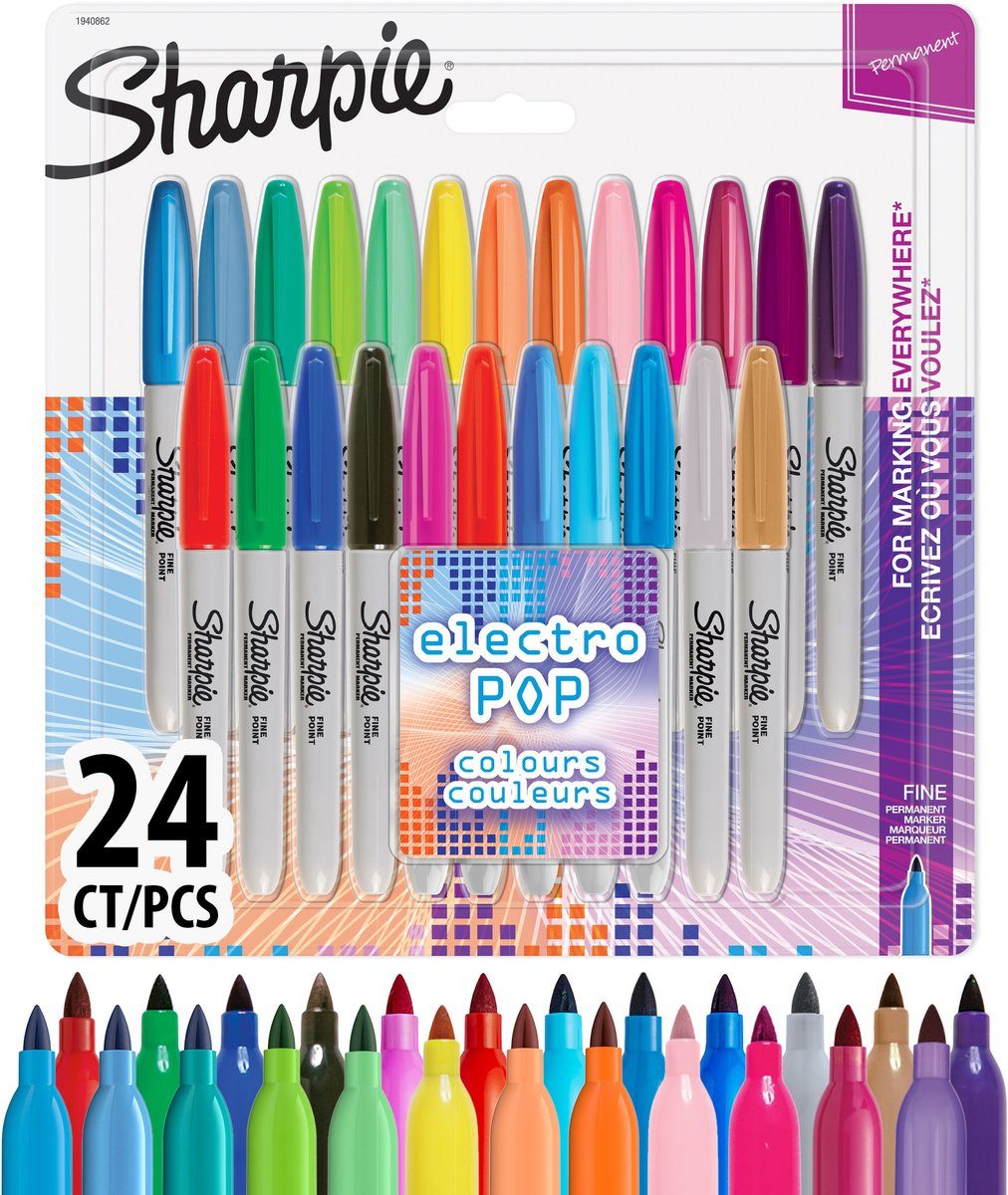 Sharpie Permanentmarker Permanentmarker mit feiner Spitze - Electropop, 24-Stück, (Set, 24-tlg), für Rechts- und Linkshänder