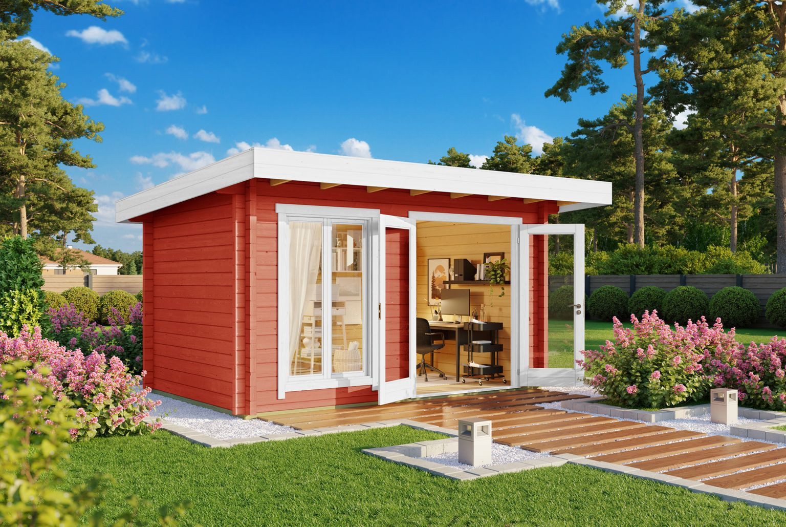 LASITA MAJA Gartenhaus Lasita Maja Ferienhaus Dorset Platinum, Modell 1, Platinum, 70 mm, 460 x 360 x 231 cm, schwedenrot
