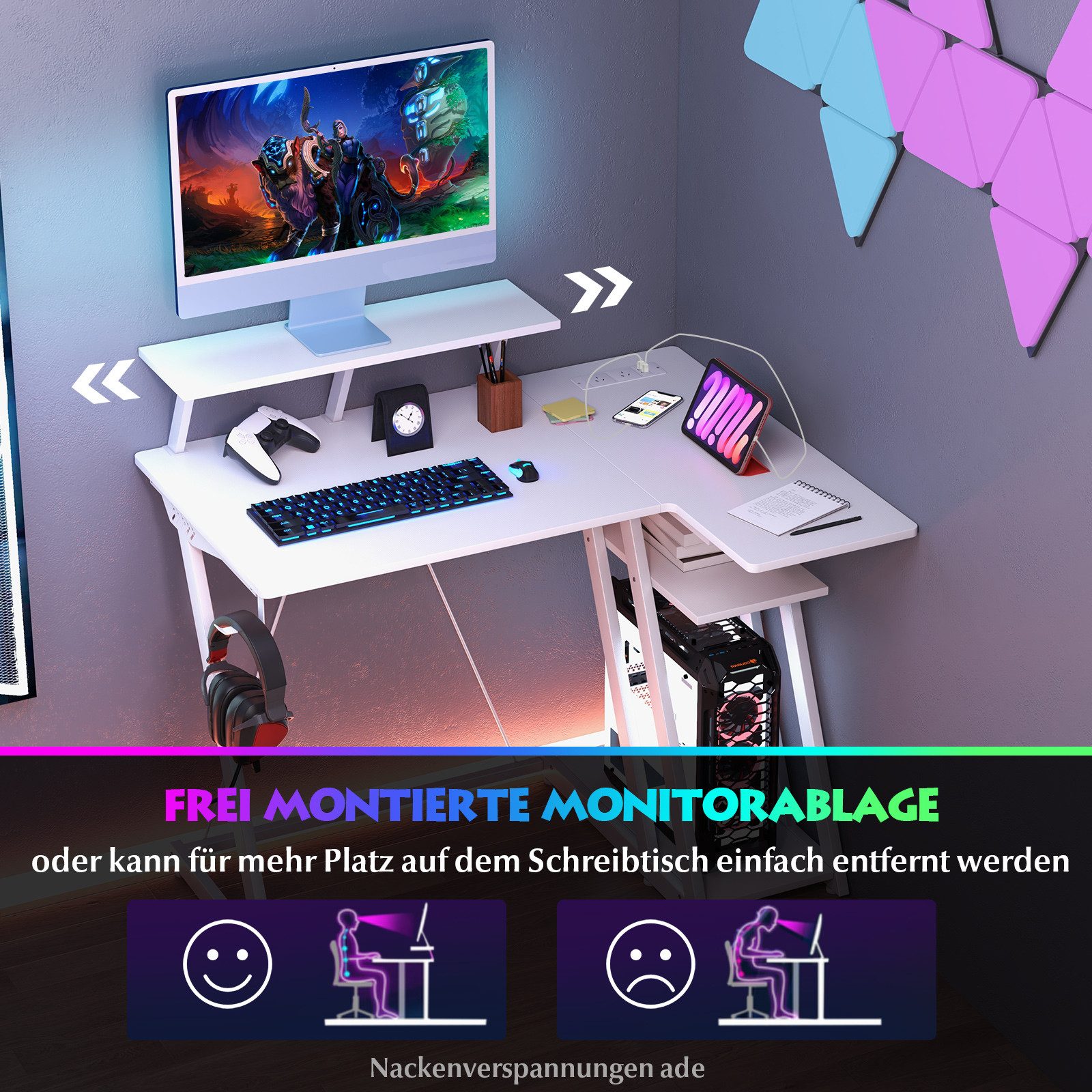 KOMFOTTEU Computertisch, mit Steckdosen & USB-Anschlüssen, 107 x 45 x 93 cm