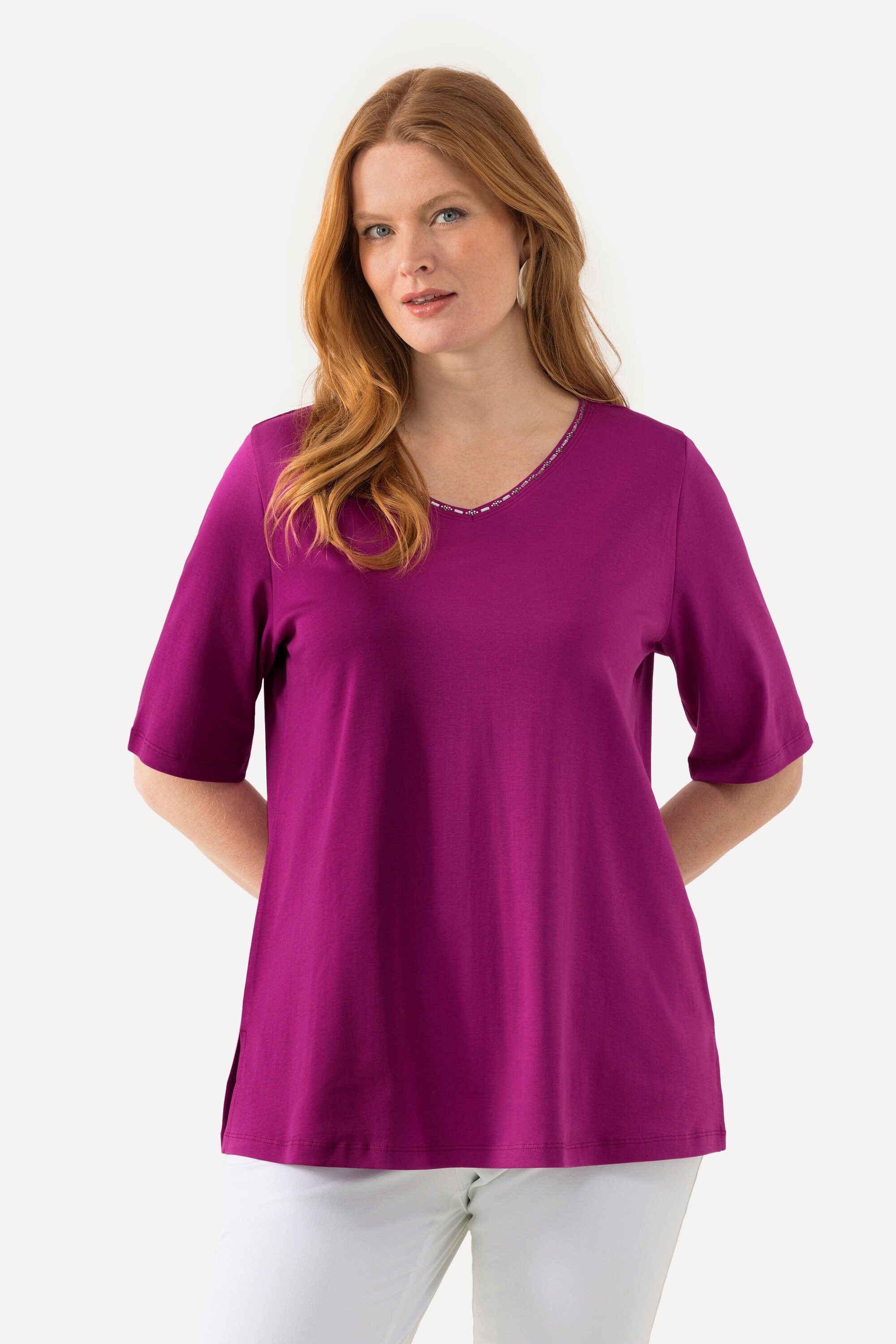 Ulla Popken T-Shirt T-Shirt A-Linie V-Ausschnitt günstig online kaufen