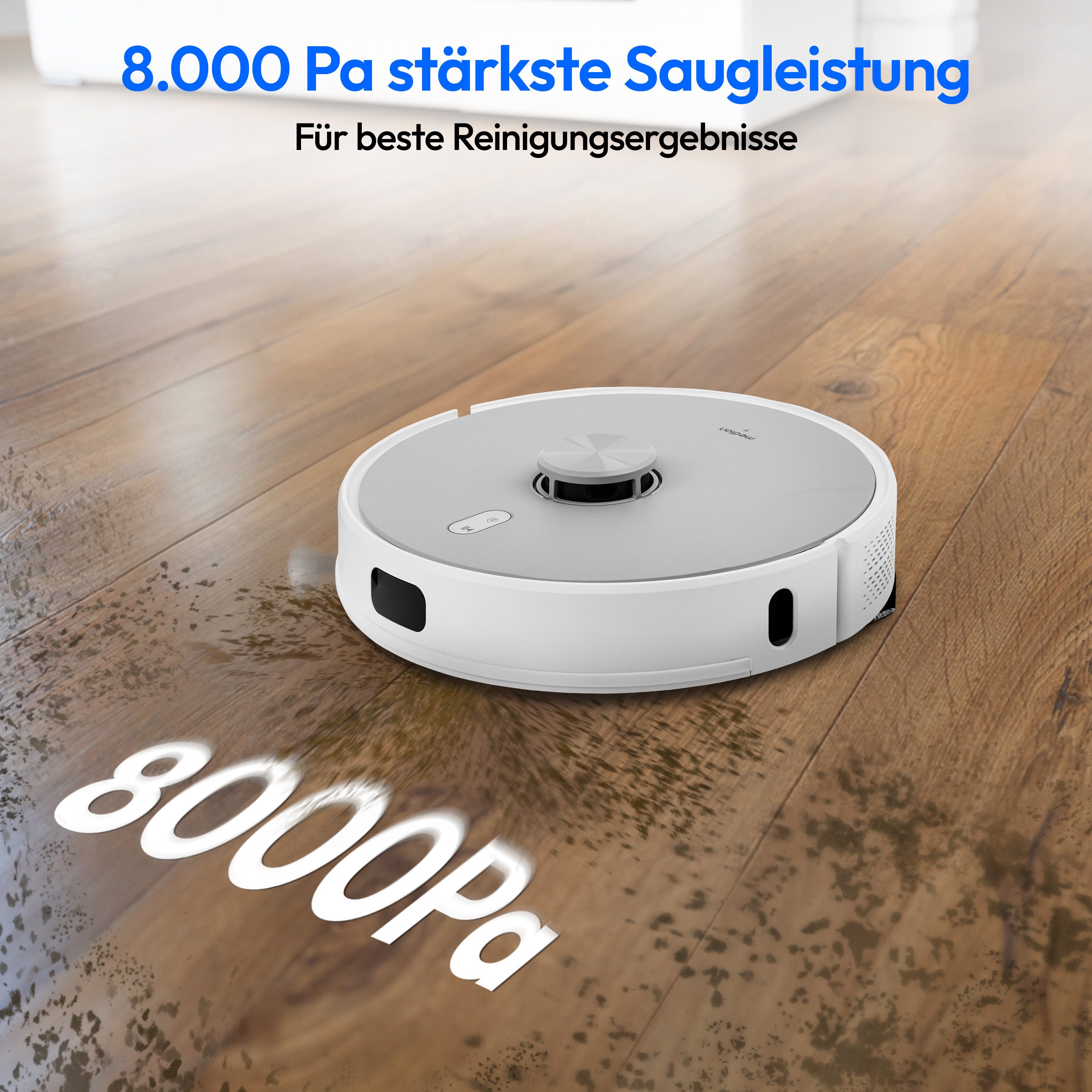 Medion® Saugroboter mit Wischfunktion und Absaugsatation X42 SW+, 240min Laufzeit, 28,8 W, 8.000 Pa Saugleistung, Teppicherkennung, Lasernavigation