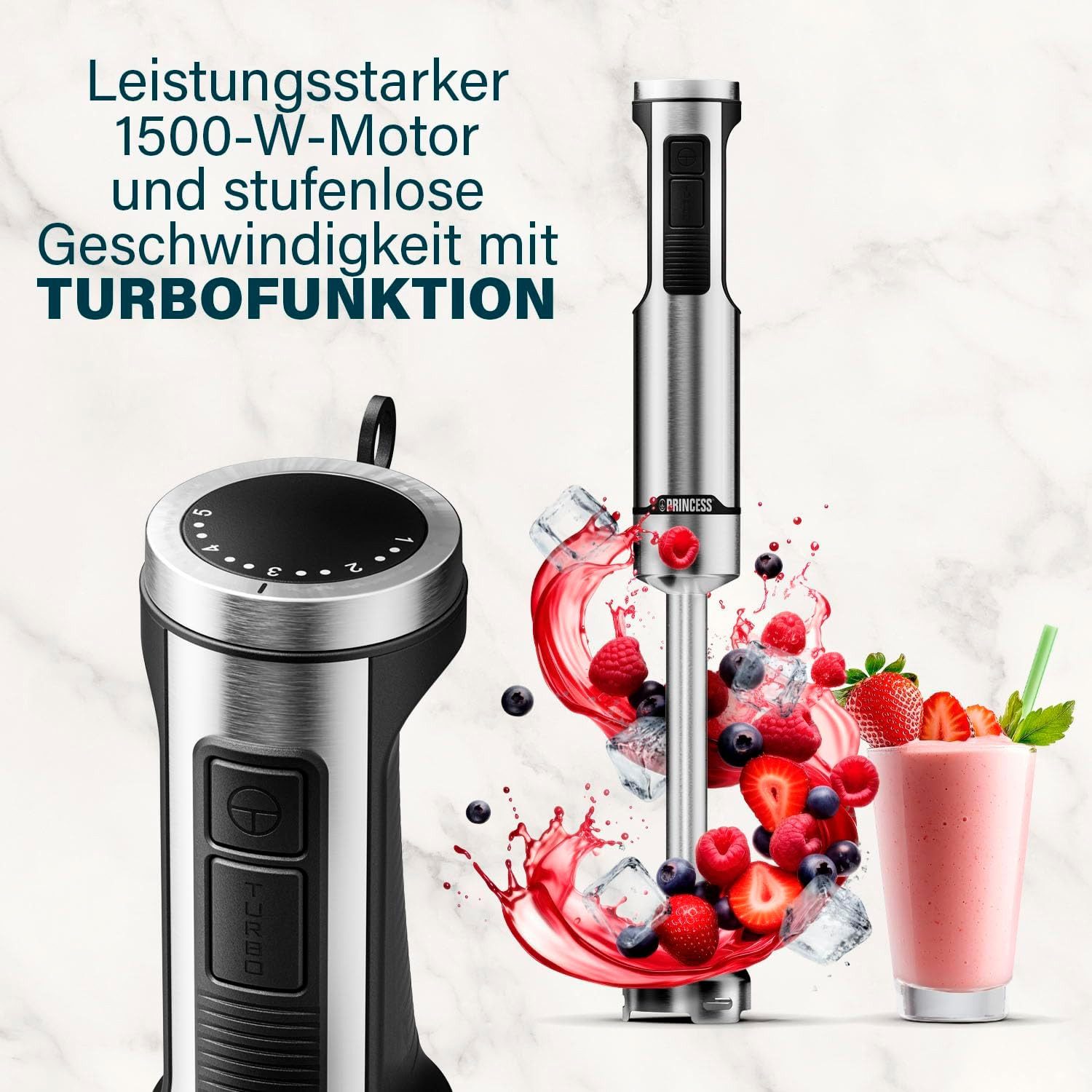 PRINCESS Handmixer Princess 221233 Stabmixer Prof XXL – Extra langer Mixstab – 1500 W, 1500 W, XL-Edelstahlstab - 1500 Watt – Bild 4 von 5