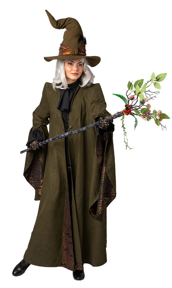 Karneval-Klamotten Zauberer-Kostüm Damen Minerva Professor Mantel lang braun luxus, Damenkostüm Frauenkostüm Magier Halloweenmantel Karneval Fasching
