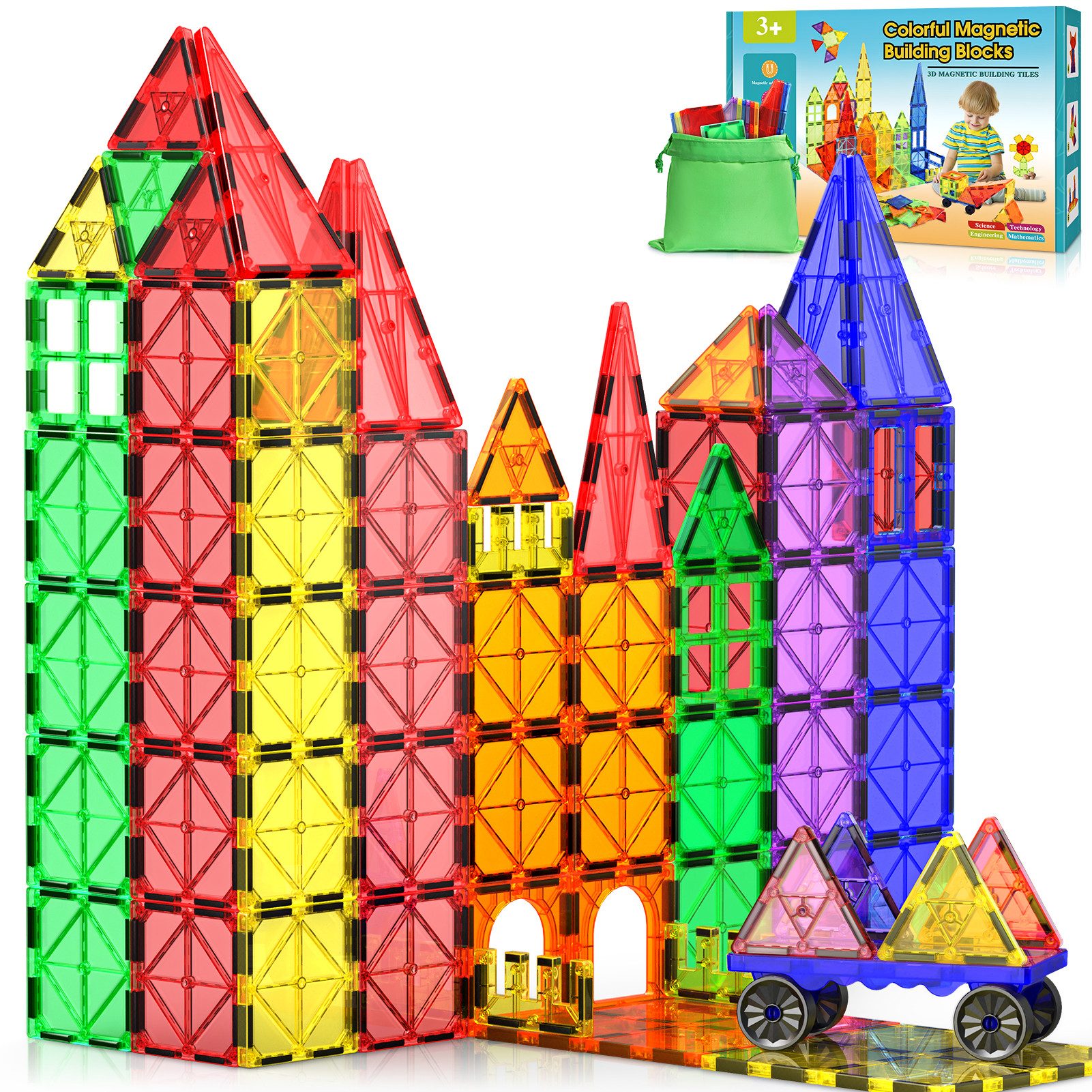 Wootoy Magnetische Bausteine Konstruktionsspielzeug Kreativspielzeug Magnetspielbausteine, (kinderspielzeug fidget toys motorikspielzeug, 43 St., Leicht zu reinigen und ideal für Reisen), Geschenk für 3 4 5 6 7 8 Jahre Jungen und Mädchen