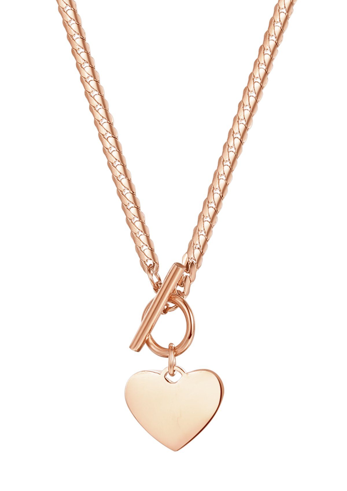 Hey Happiness Edelstahlkette Damen Herz Kette Knebelverschluss, 18K Gold Roségold, T-Steg Halskette Anhänger Herz Liebe, wasserfest