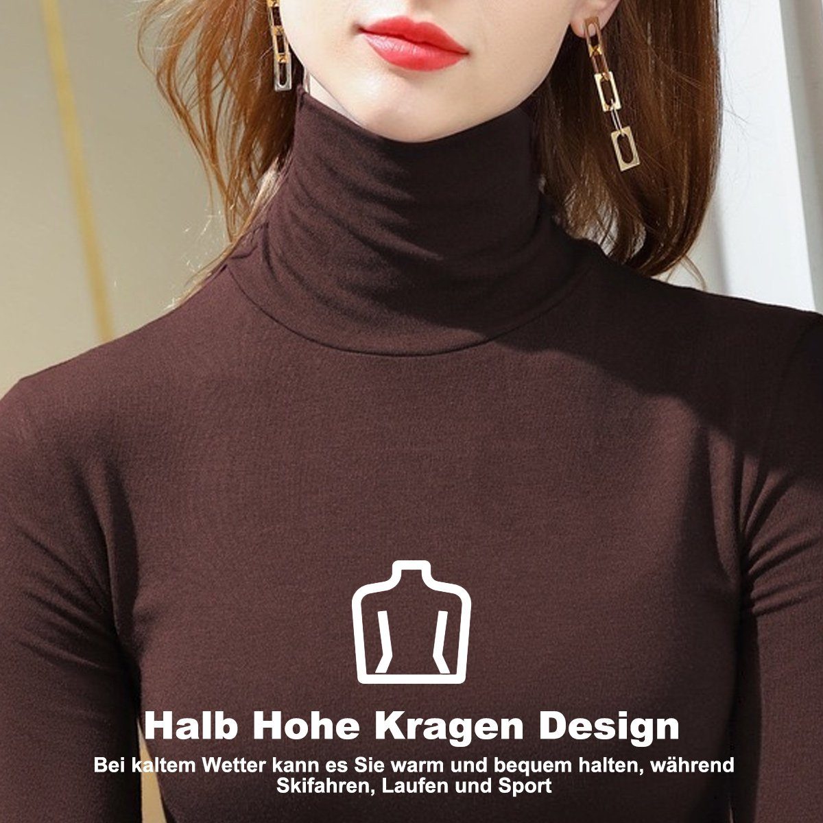 Langarm Winter Caramel für Elegant Pullover Damen Slim Thermounterhemd Jormftte Fit Brown