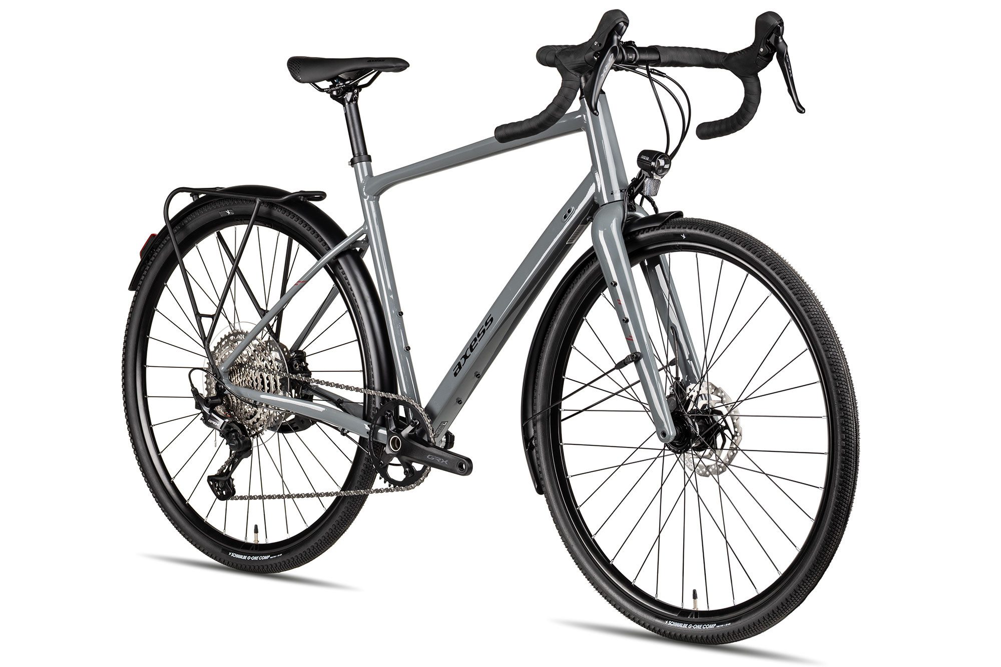 Axess Gravelbike CREED ADV EQ, 12 Gang Shimano GRX RD-RX822, 12-Speed, Shadow Plus Schaltwerk, Kettenschaltung, hydraulische Scheibenbremse schwarz/grau