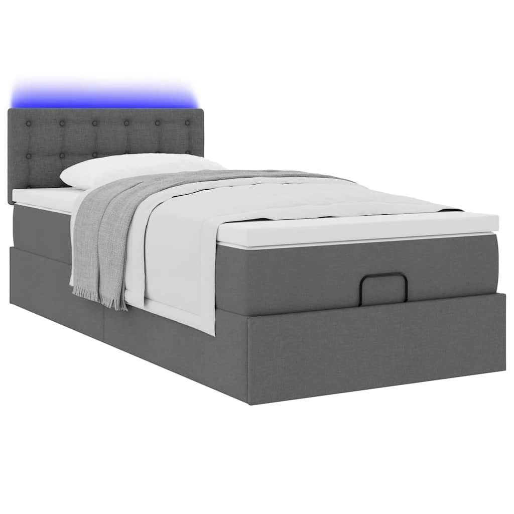 vidaXL Bett Ottomane Bett mit Matratze & LEDs Dunkelgrau 80x200 cm Stoff