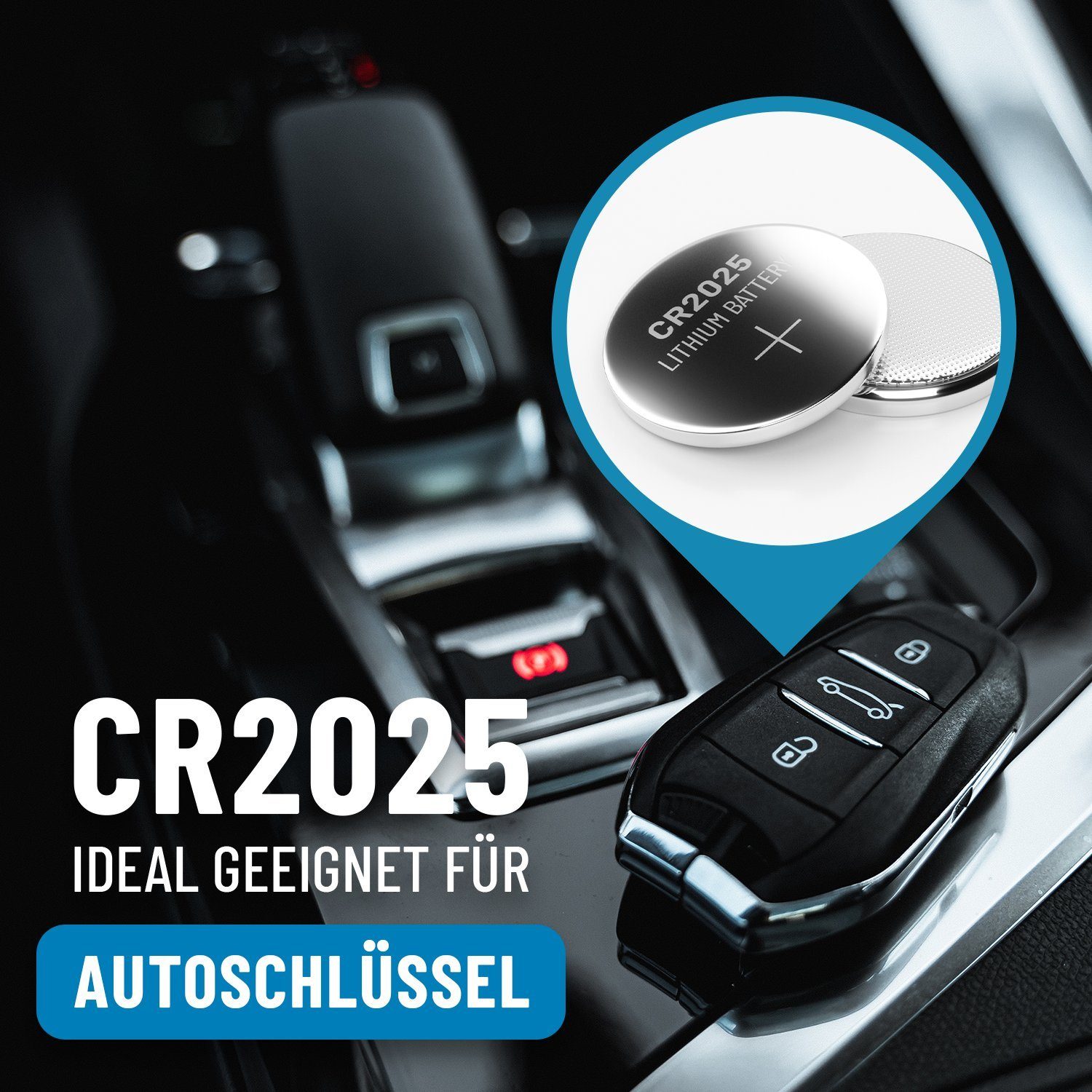 ABSINA Knopfzellen CR2025 5er Pack - CR 2025 Knopfzelle, CR2025 Batterien Knopfzelle, (1 St)