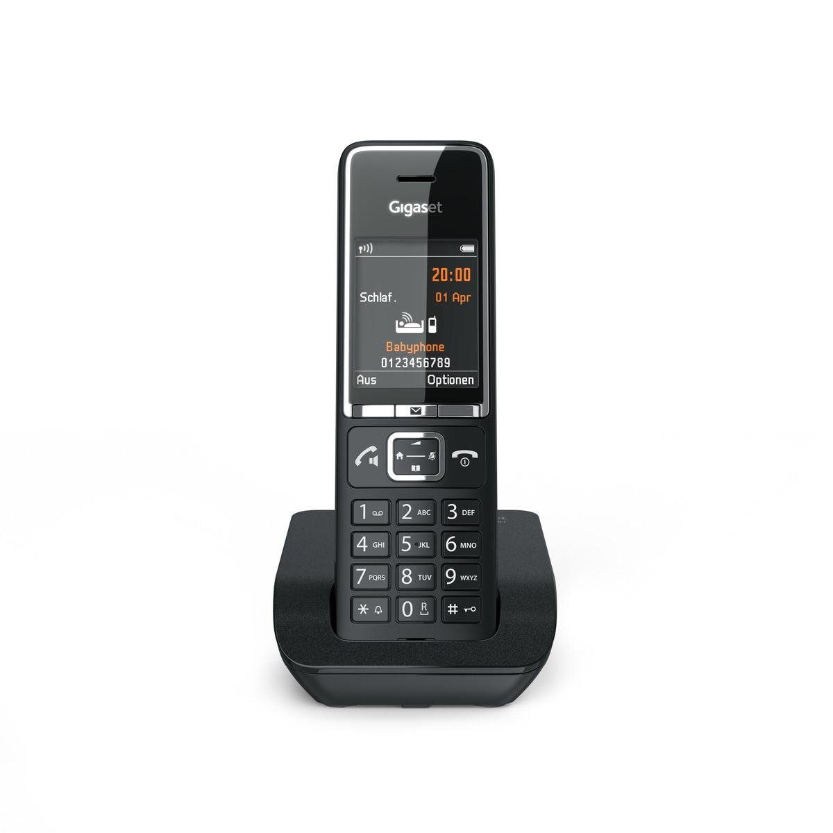 Gigaset COMFORT 550 schwarz DECT-Telefon Babyphone-Funktion) Freisprechfunktion, Hörgerätekompatibel, 1, Schnurloses (Mobilteile