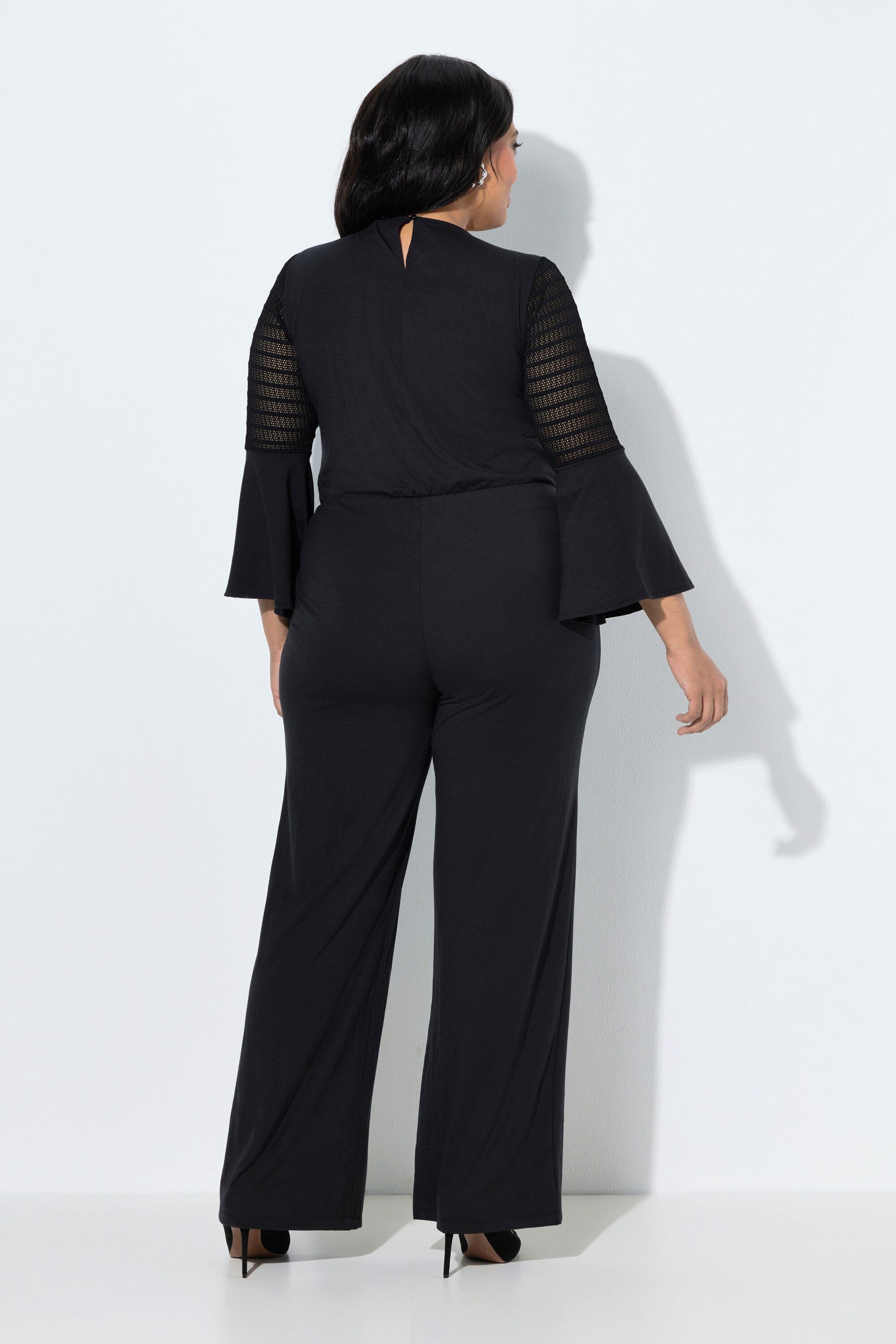 Ulla Popken Funktionshose Jumpsuit Wickeloptik V-Ausschnitt Langarm