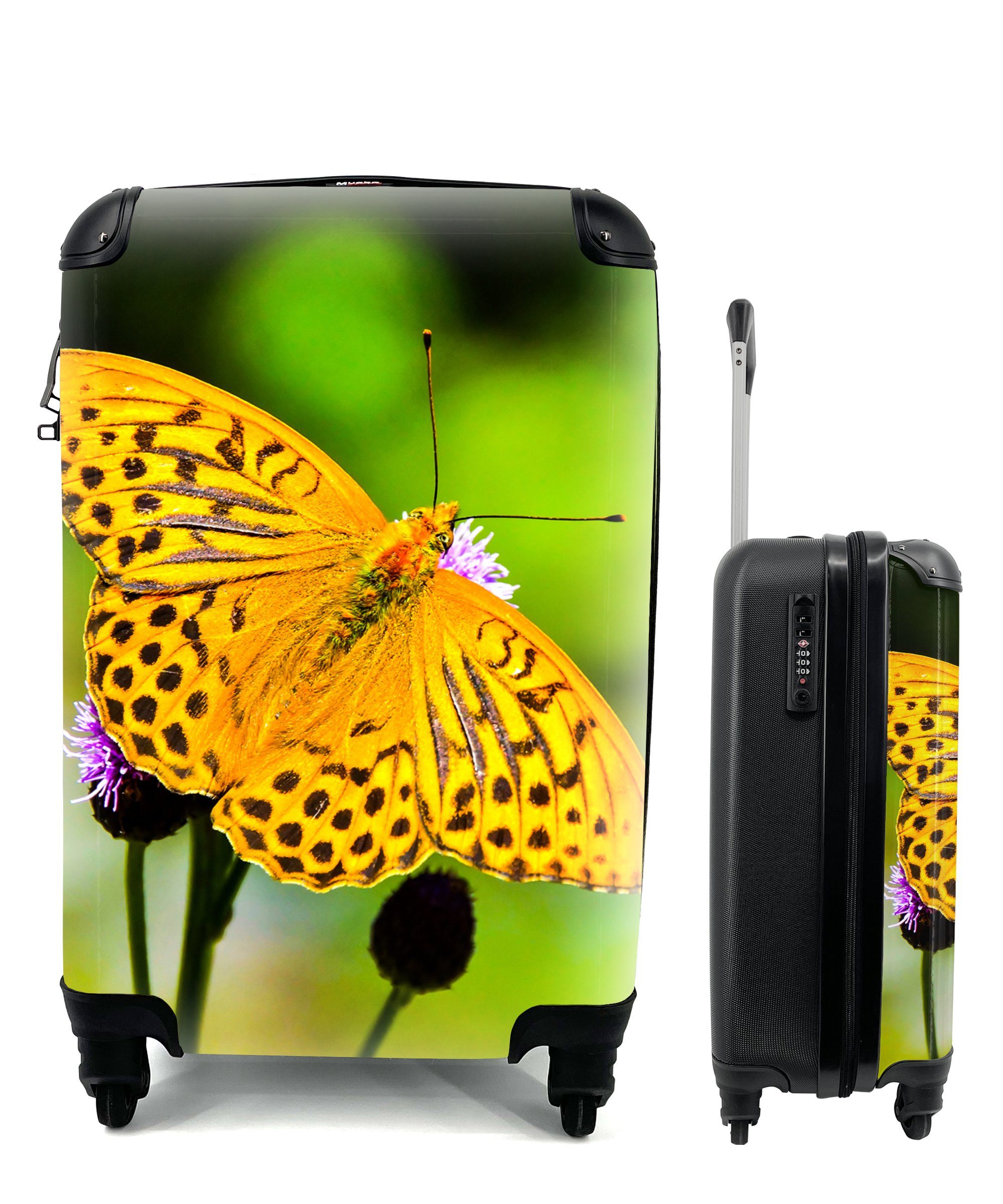 MuchoWow Handgepäckkoffer Schmetterling - Tiger - Blume, 4 Rollen, Reisetasche mit rollen, Handgepäck für Ferien, Trolley, Reisekoffer