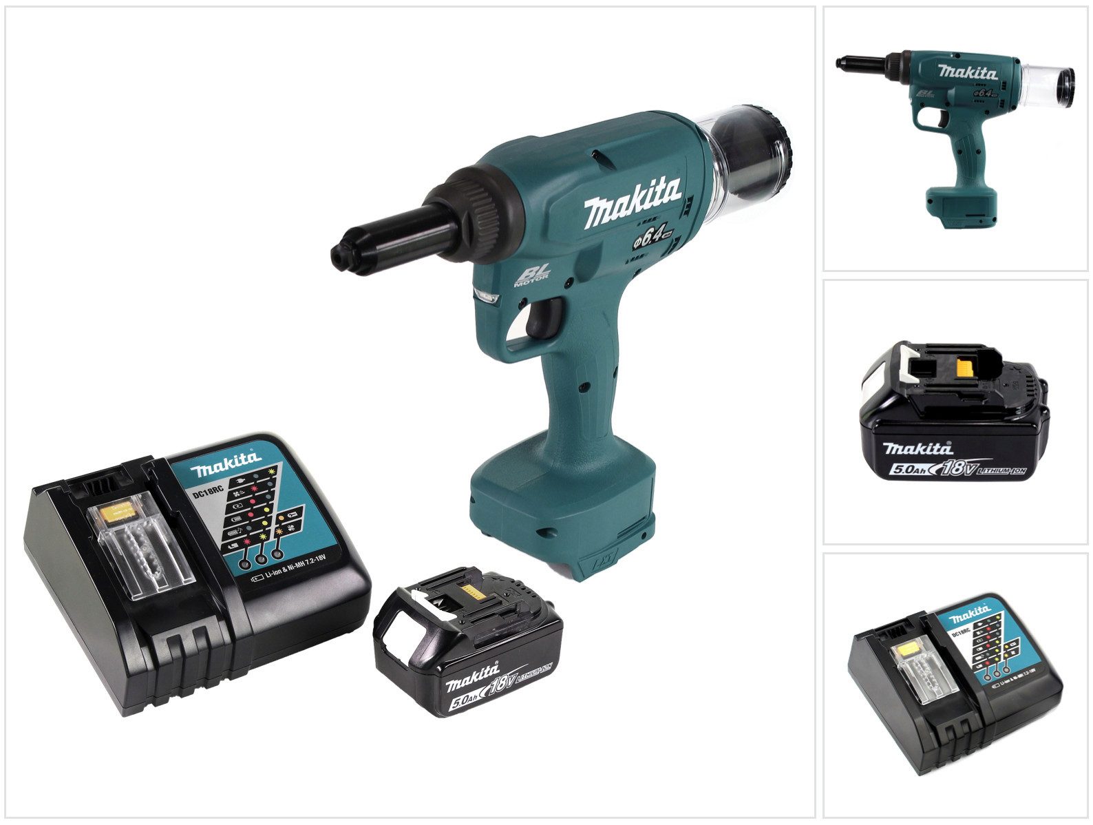 Makita Blindnietzange DRV 250 RT1 Akku Blindnietsetzgerät 18V 20kN Brushless + 1x Akku