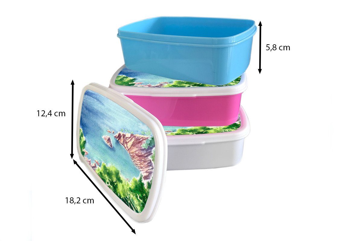 - Lunchbox für (2-tlg), Berge MuchoWow - Brotbox Jungs und Kinder und Kunststoff, weiß Meer Mädchen Erwachsene, für Wald, Brotdose,