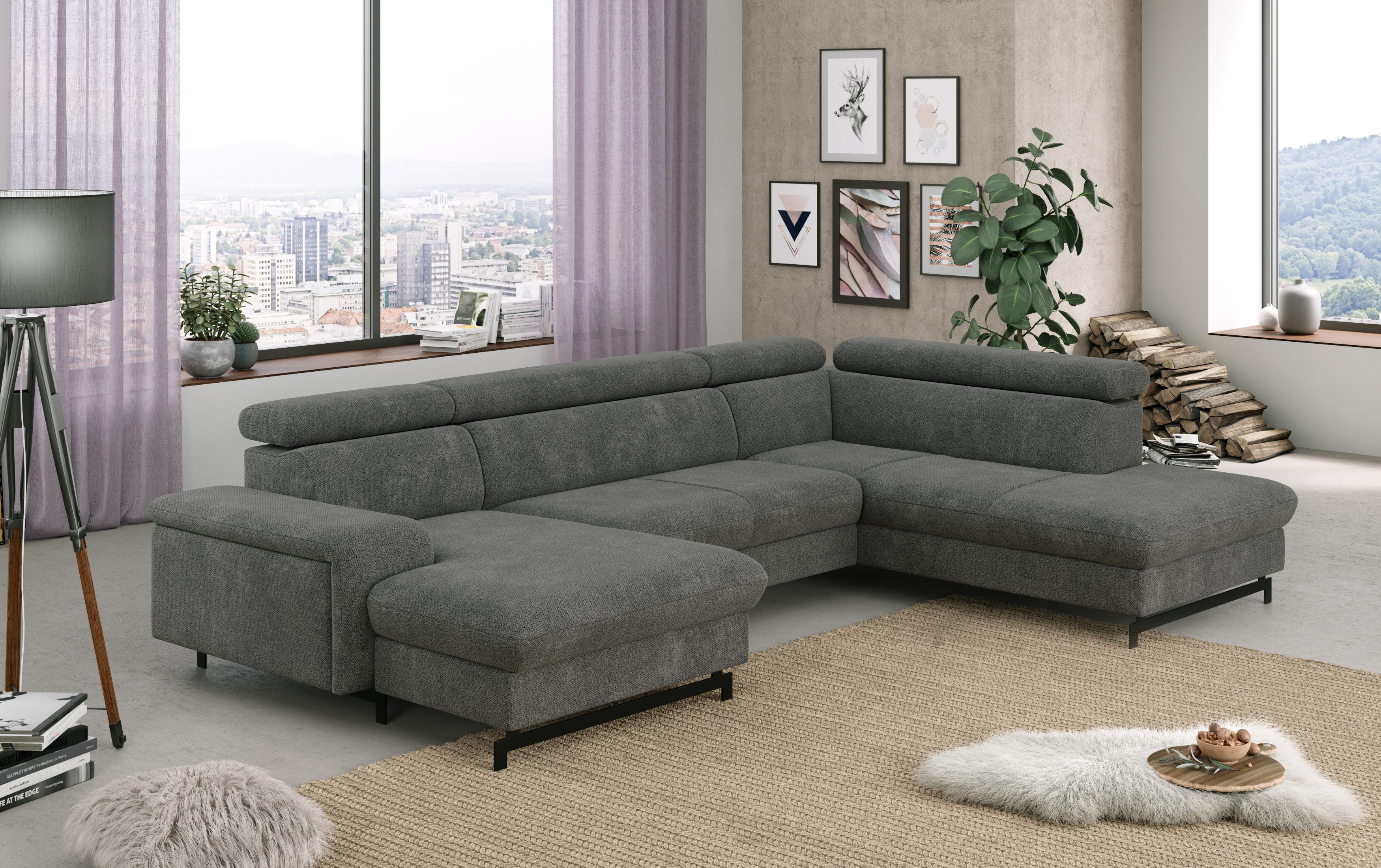 COTTA Wohnlandschaft Emma U-Form, B: 328 cm, mit Kopfteilverstellung, optional Bettfunktion & Bettkasten