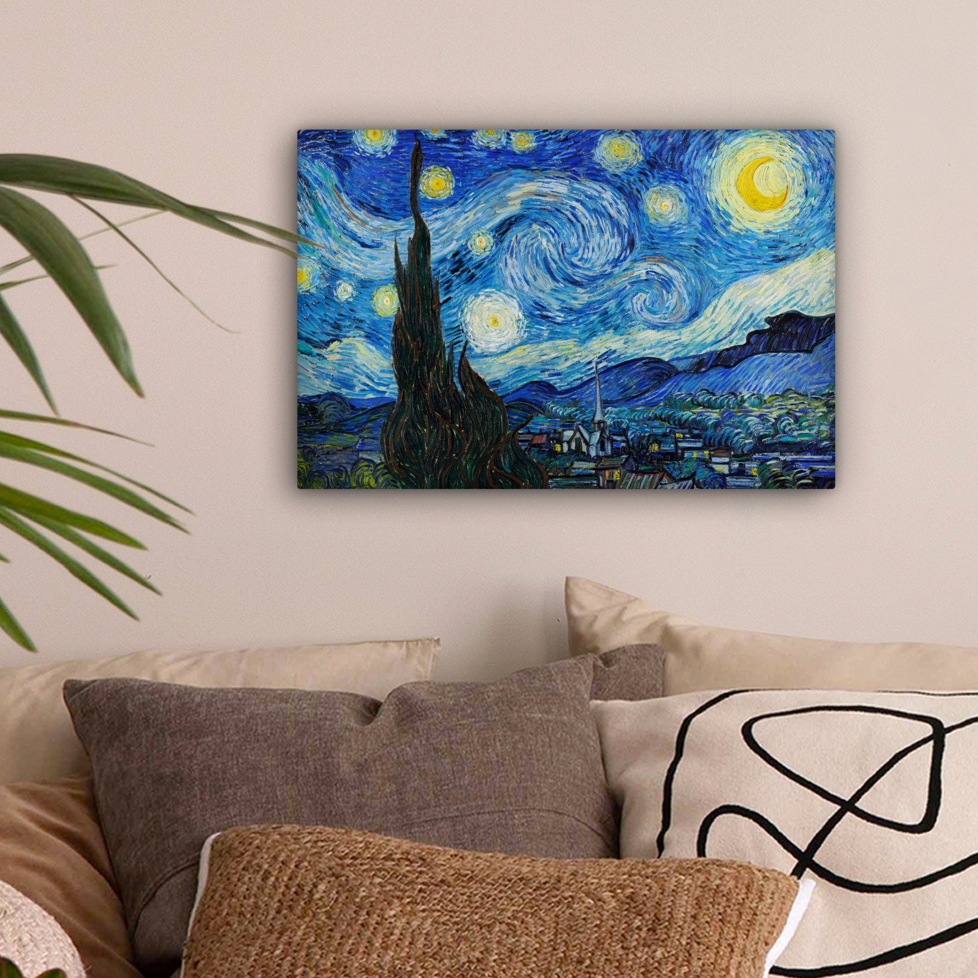 OneMillionCanvasses® Leinwandbild Die sternenklare Aufhängefertig, (1 30x20 cm bunt Leinwandbilder, St), Gogh, Wandbild Nacht Vincent van Wanddeko, 