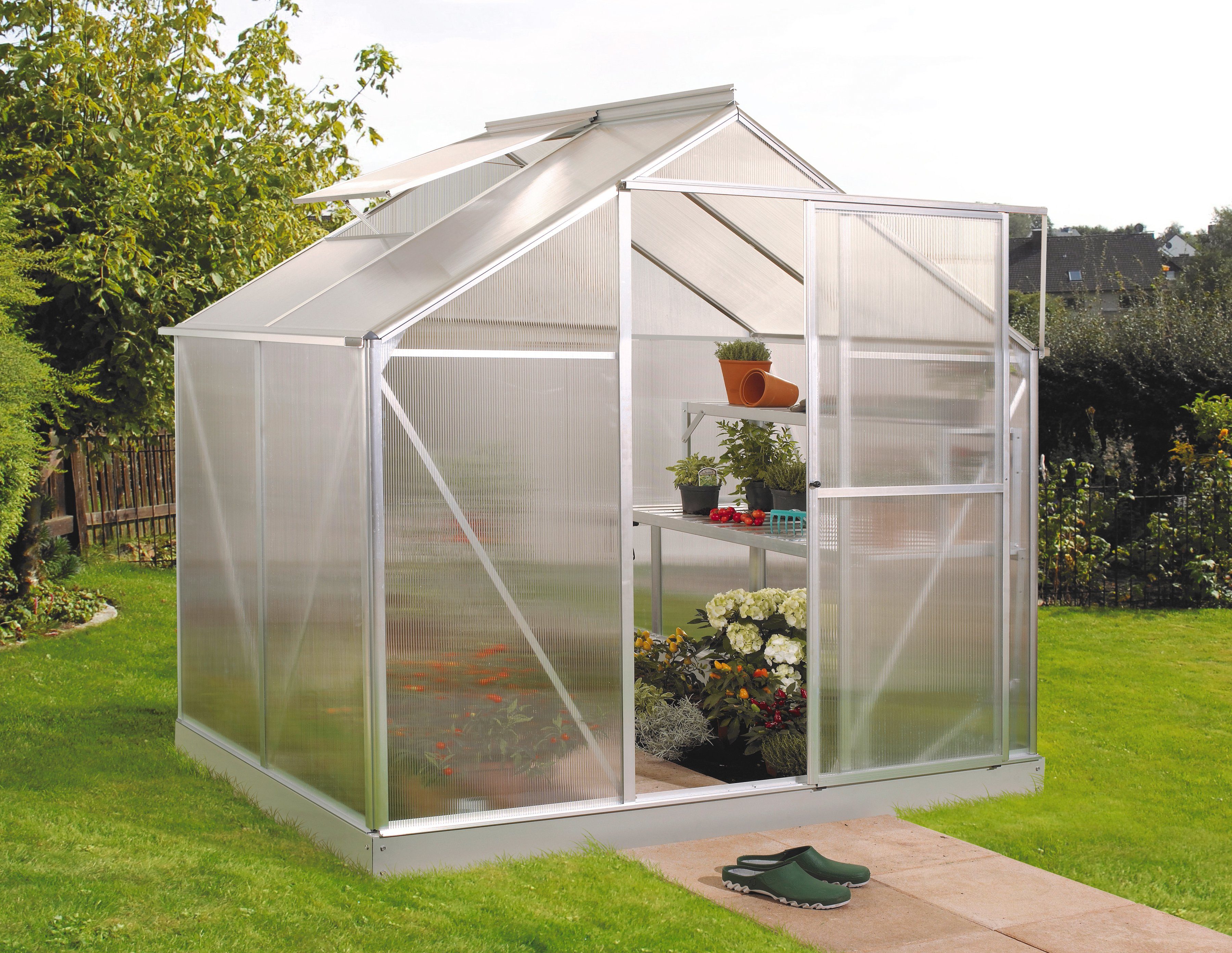 Vitavia Gewächshaus EOS 3100, BxTxH: 198 x 155 x 195 cm, 4 mm Wandstärke, Set, mit. Fundamentrahmen silberfarben