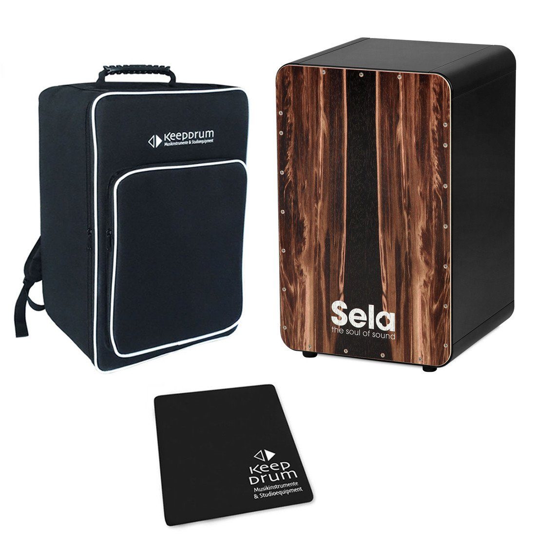 Sela Cajon Sela SE089 Cajon Black Dark Nut mit Tasche mit Sitzpad, vielseitig