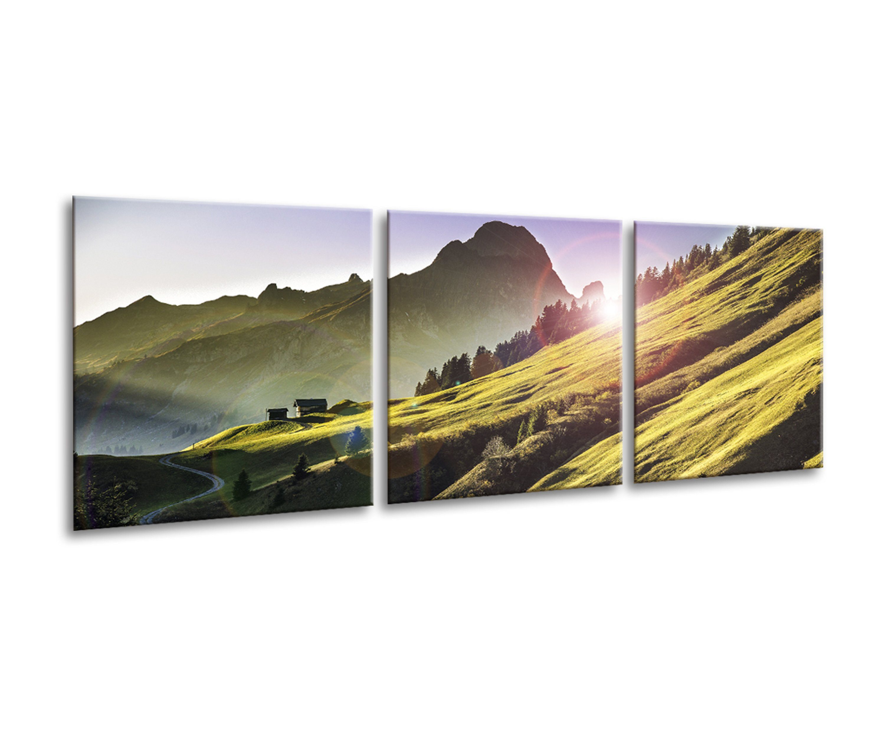 artissimo Glasbild mehrteiliges Glasbild 150x50cm Bild aus Glas Landschaft Berge grün