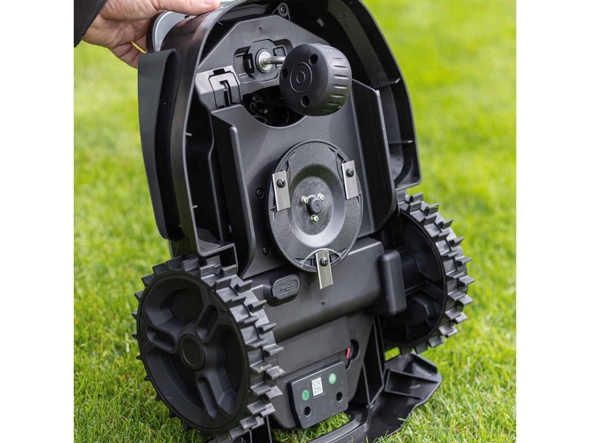 Scheppach robotic lawnmower RRMA300, for lawns up to 300 m², (set of 4), including battery, guide wire, mounting clamp and mowing blades