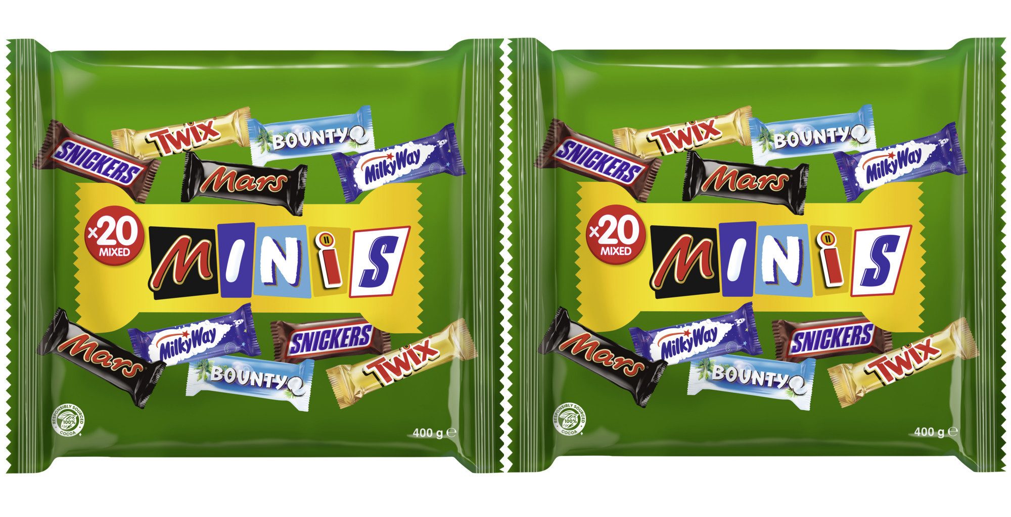 Mars GmbH Süßigkeit Mixed Minis 2x400g, Snickers, Mars, Twix, Bounty, Milky Way