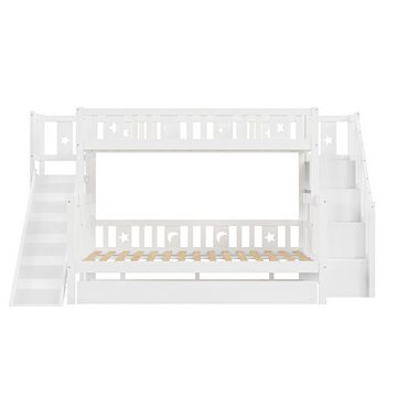 IDEASY Etagenbett Jugendbett, Kinderbett, weiß, 90*200/140*200 cm, mit Zaun, Rutsche, Stautreppe, einfacher Aufbau