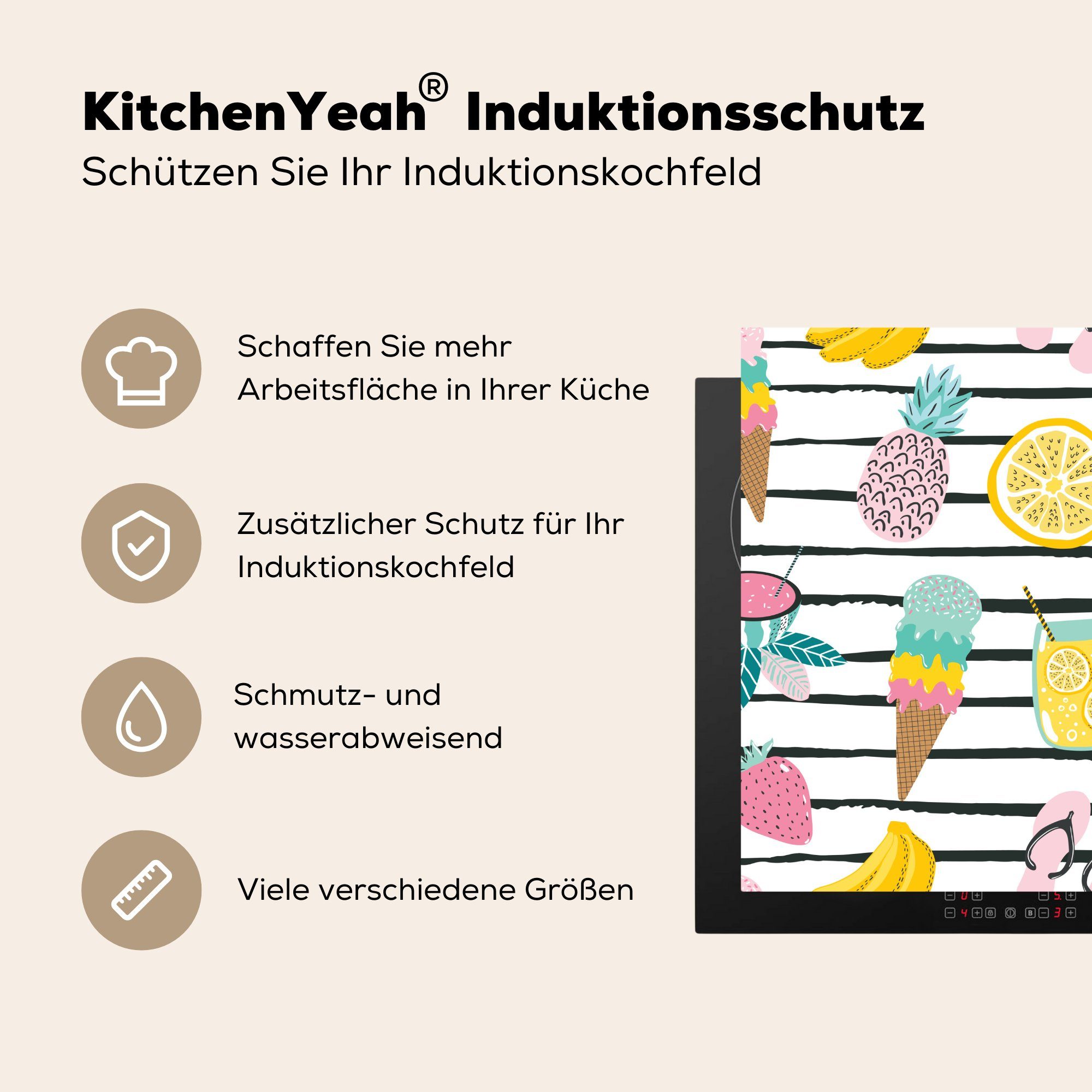 MuchoWow tlg), 78x78 Elemente - küche (1 cm, für Herdblende-/Abdeckplatte Pastell, Sommer Ceranfeldabdeckung, Vinyl, - Arbeitsplatte