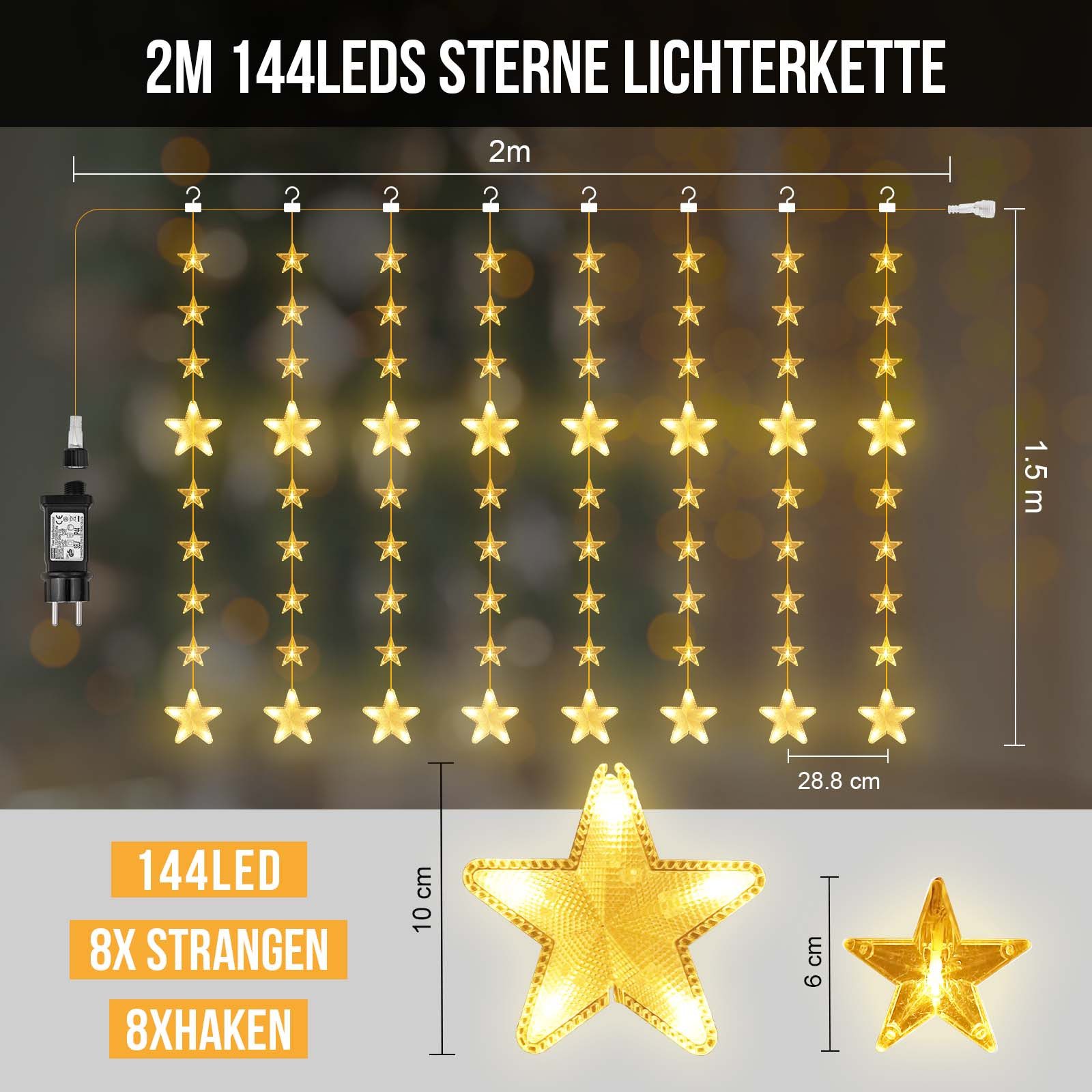 XERSEK LED-Lichtervorhang LED Lichterkette Stern 2m 144 LEDs Lichternetz, L günstig online kaufen