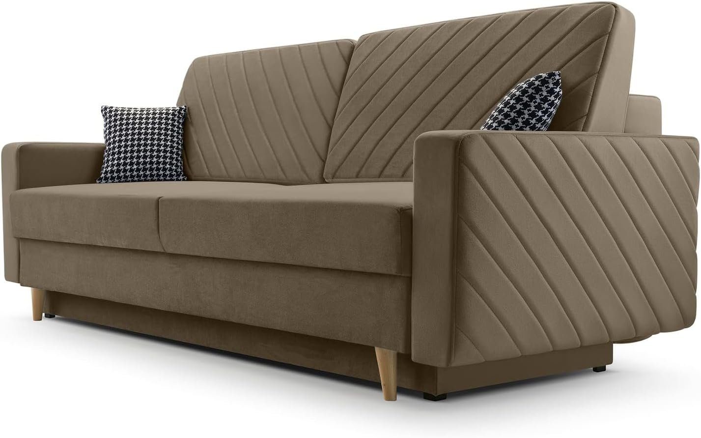 MOEBLO Schlafsofa Samtstoff 154) Sofa mit Polstersofa Bettkasten und Sofagarnitur für Cappuccino CALIFORNIA, Wohnlandschaft 230x100x85cm, Couch aus (Fuego Velours Schlaffunktion Wohnzimmer