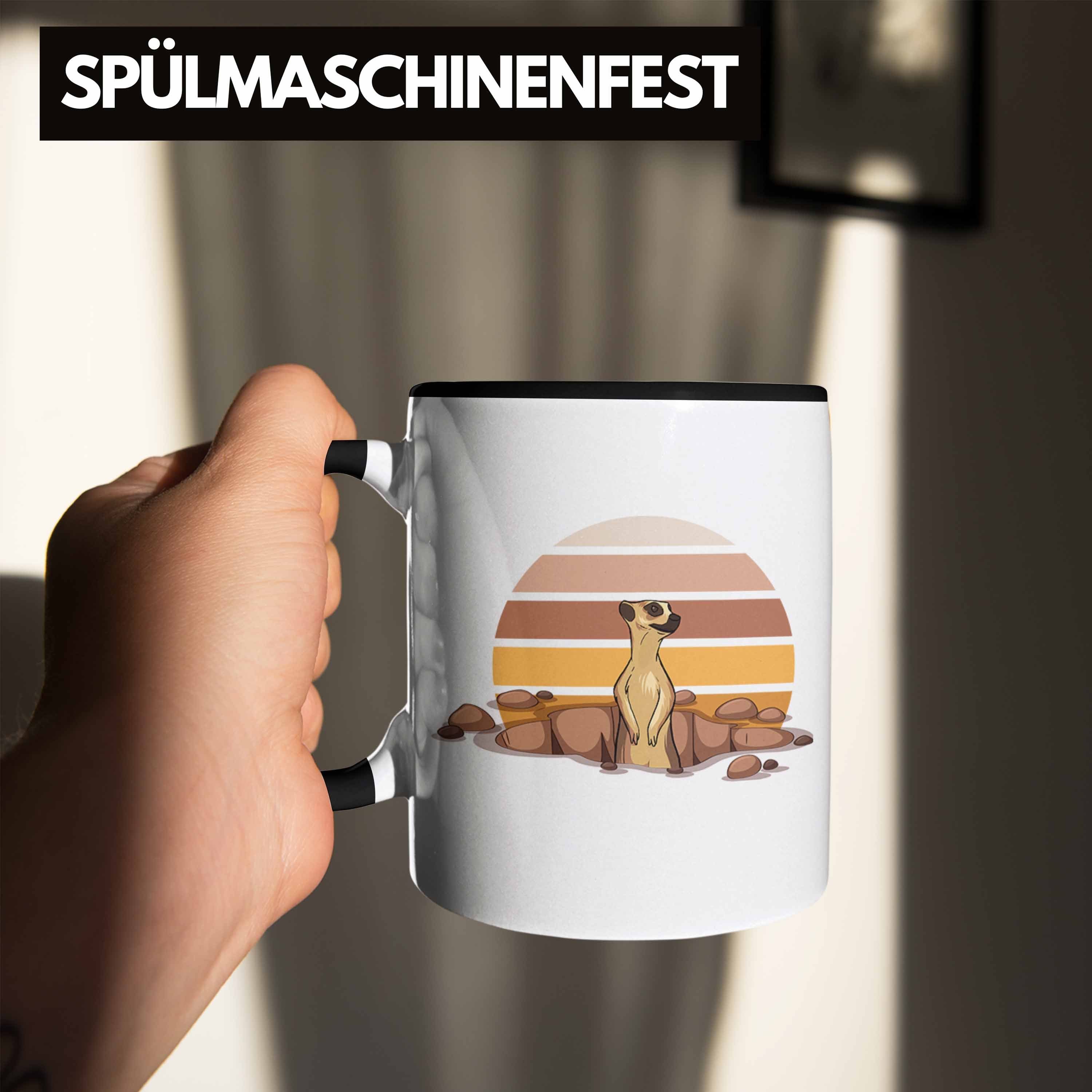 Tasse Trendation - Tolles Geschenk Tasse für Erdmännchen Grafik Tierliebhaber Schwarz