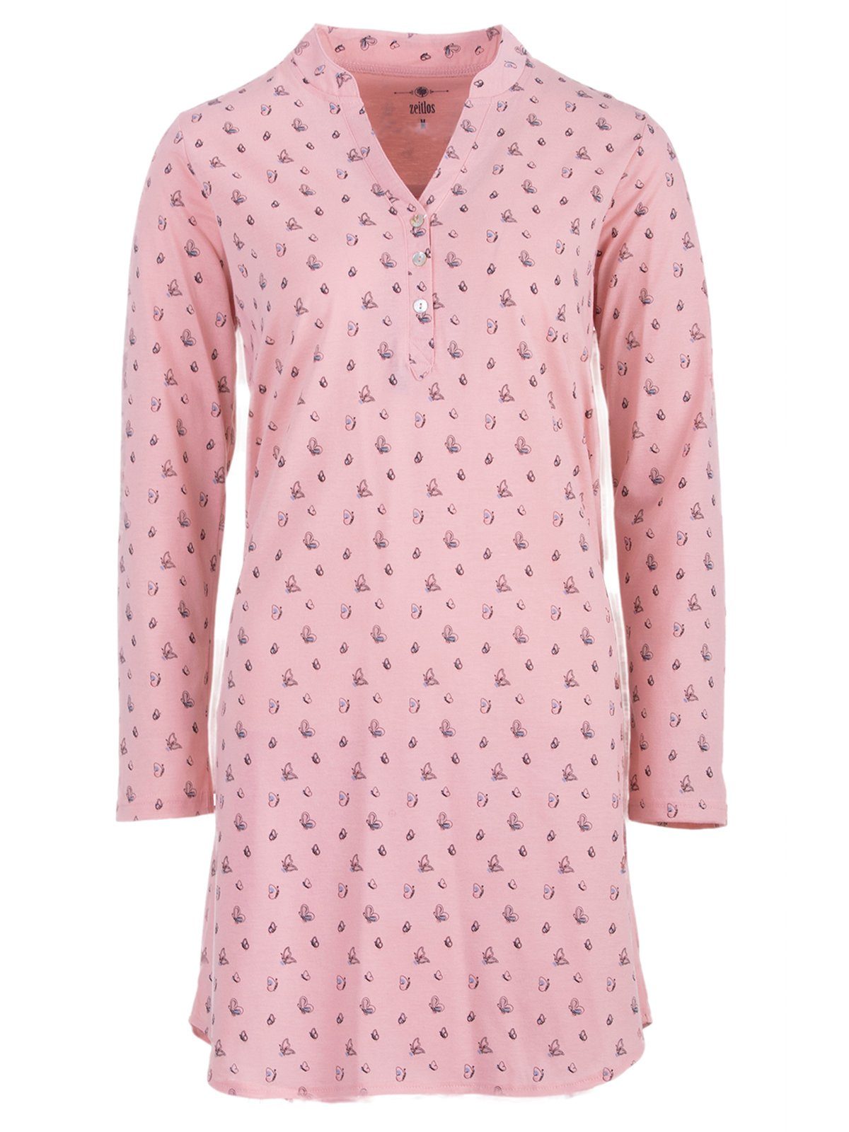 zeitlos Nachthemd Nachthemd Langarm - Schmetterling Stehkragen rosa