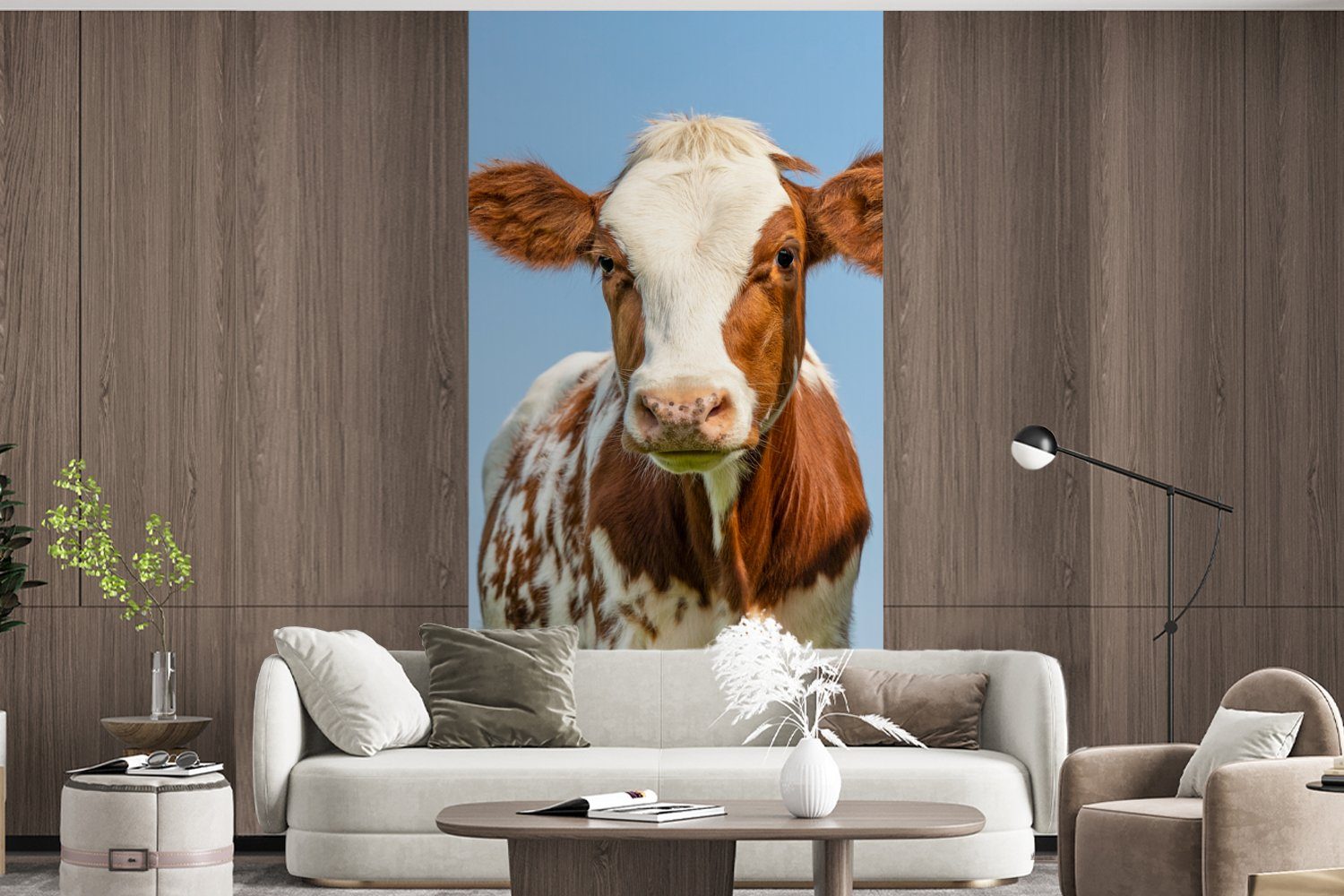 MuchoWow Fototapete Kühe - (2 Schlafzimmer - Porträt, Wohnzimmer für St), - Bauernhof Vliestapete bedruckt, Matt, - Tiere Küche, Fototapete Himmel