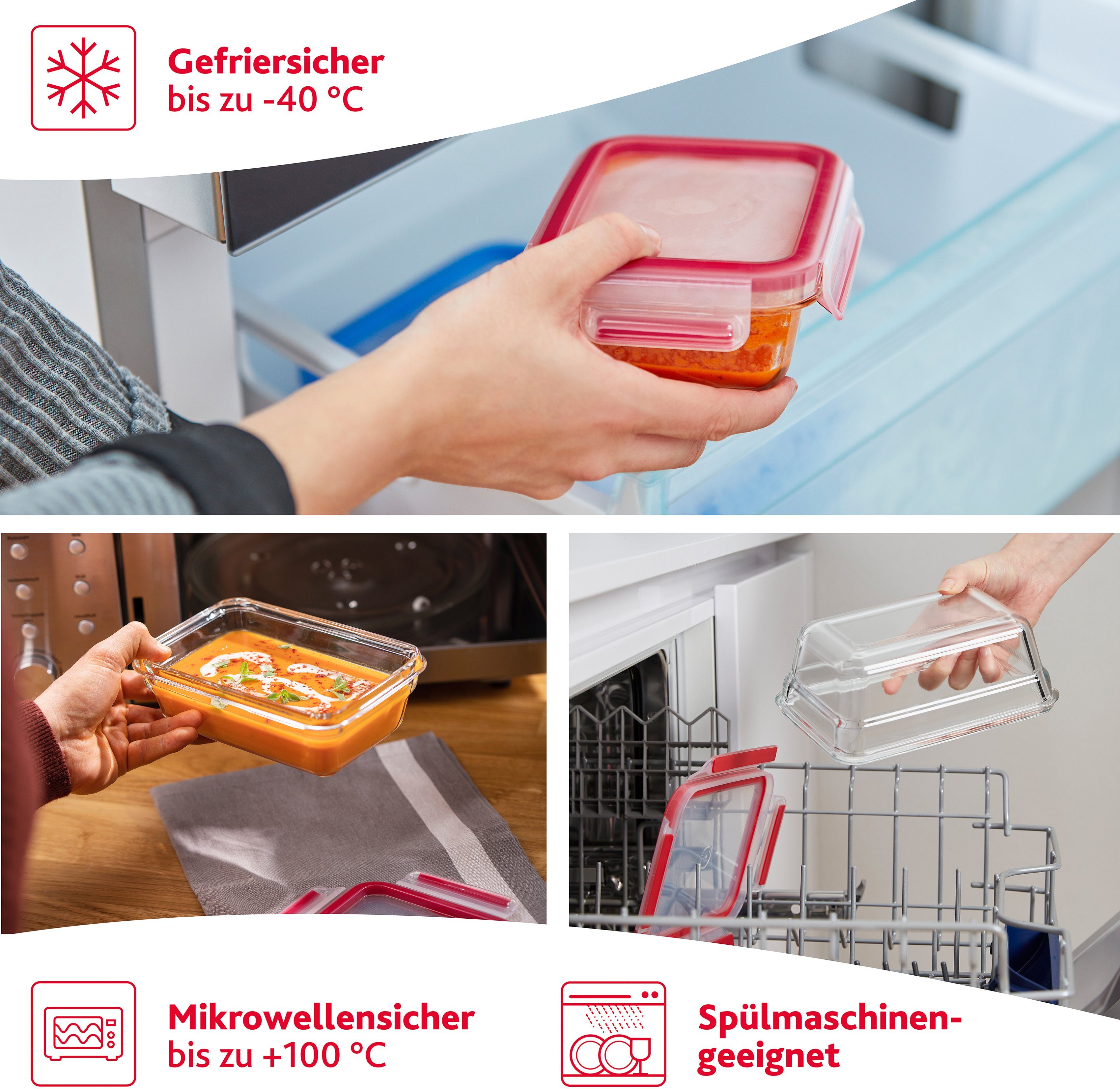 Emsa Frischhaltedose Clip&Close, Made in Germany, 2 Liter, Glas, (2-tlg), backofen-, gefrierfest, mikrowellengeeignet, (2 Dosen m. Deckel)
