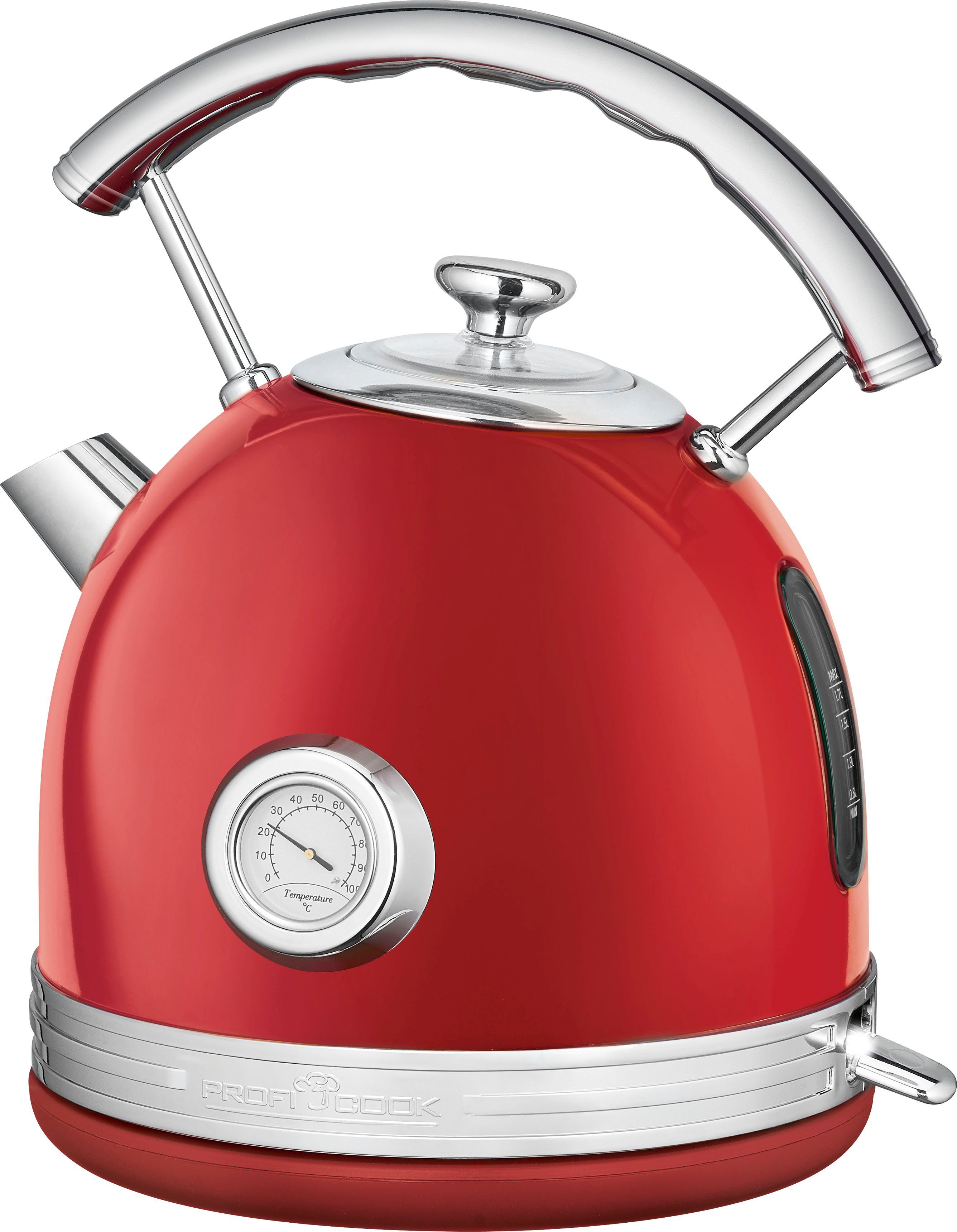 ProfiCook Wasserkocher PC-WKS 1192, 1,7 l, 2200 W, 1,7 L, 360°, rot,  Einfache Handhabung durch kabellose Technik und 360° drehbare  Steckverbindung