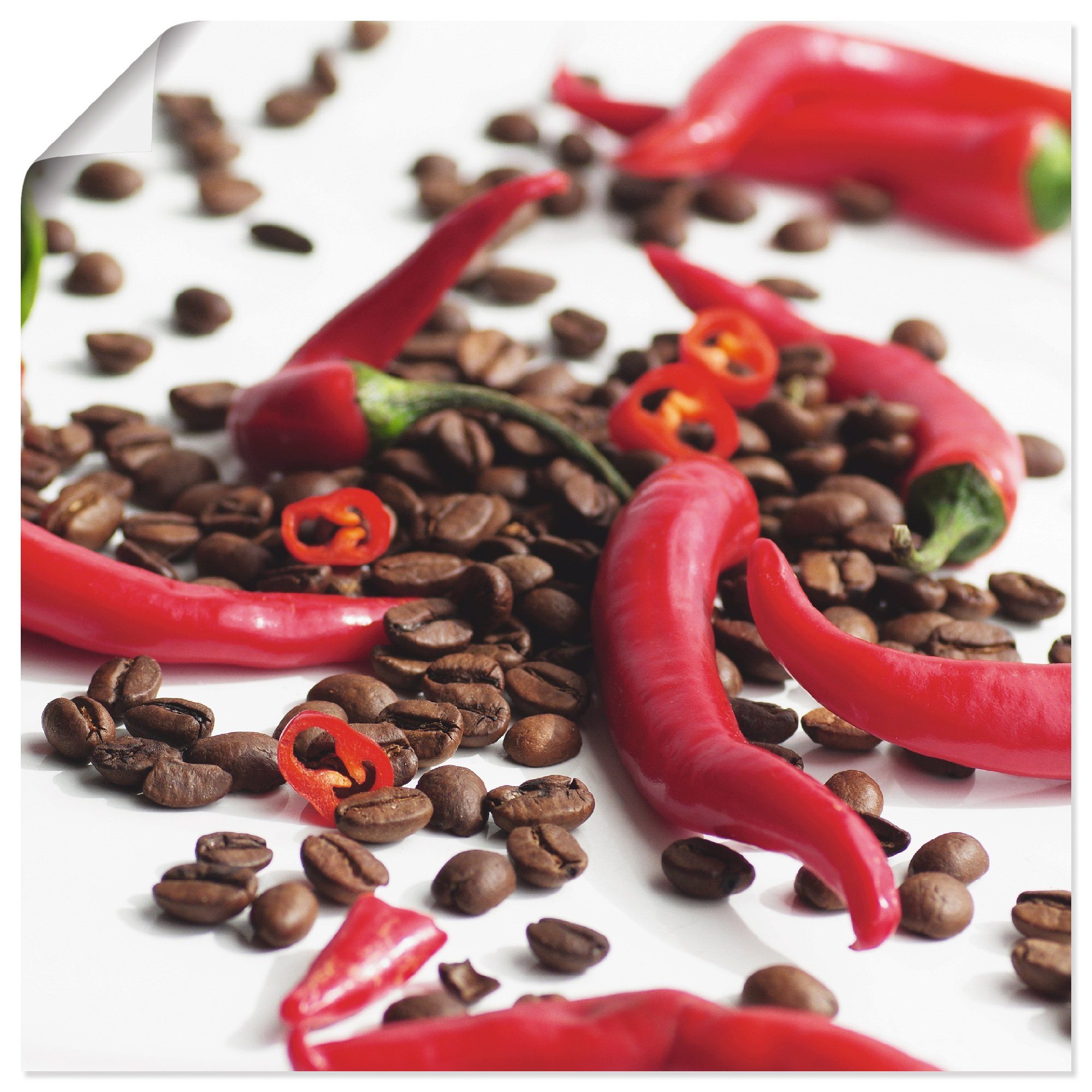 Artland Wandbild Frische Chili auf Kaffee, Lebensmittel (1 St), als Leinwandbild, Wandaufkleber oder Poster in versch. Größen