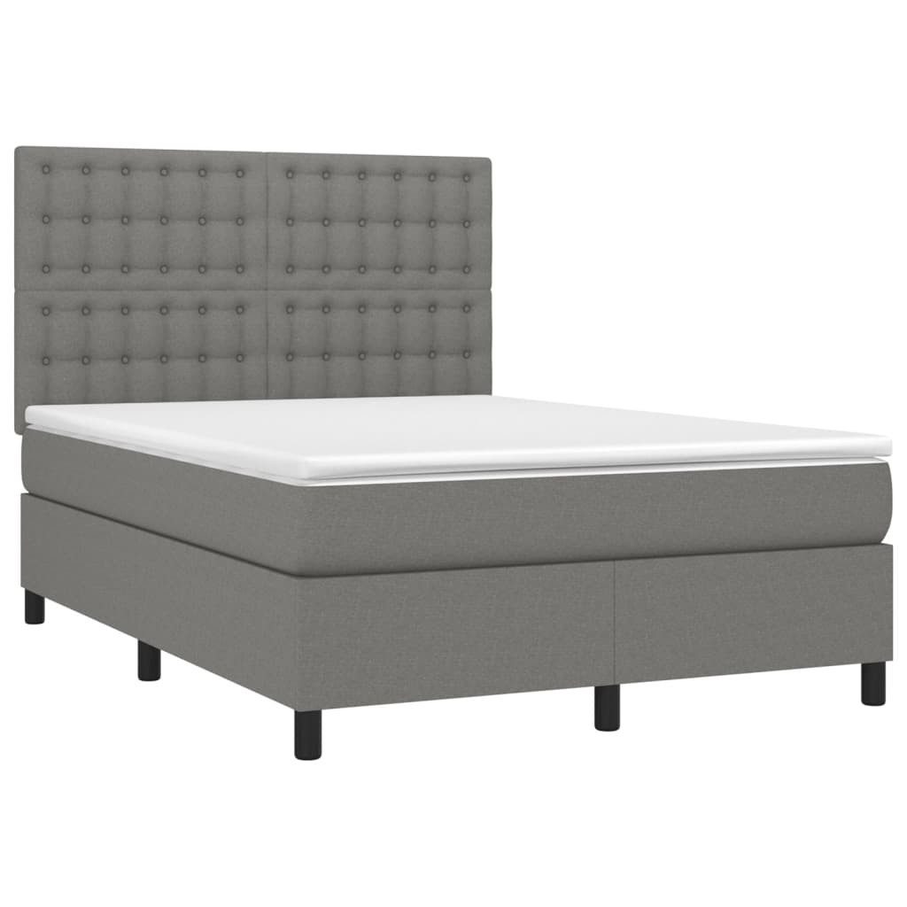 vidaXL Bett Boxspringbett mit Matratze & LED Dunkelgrau 140x200 cm Stoff