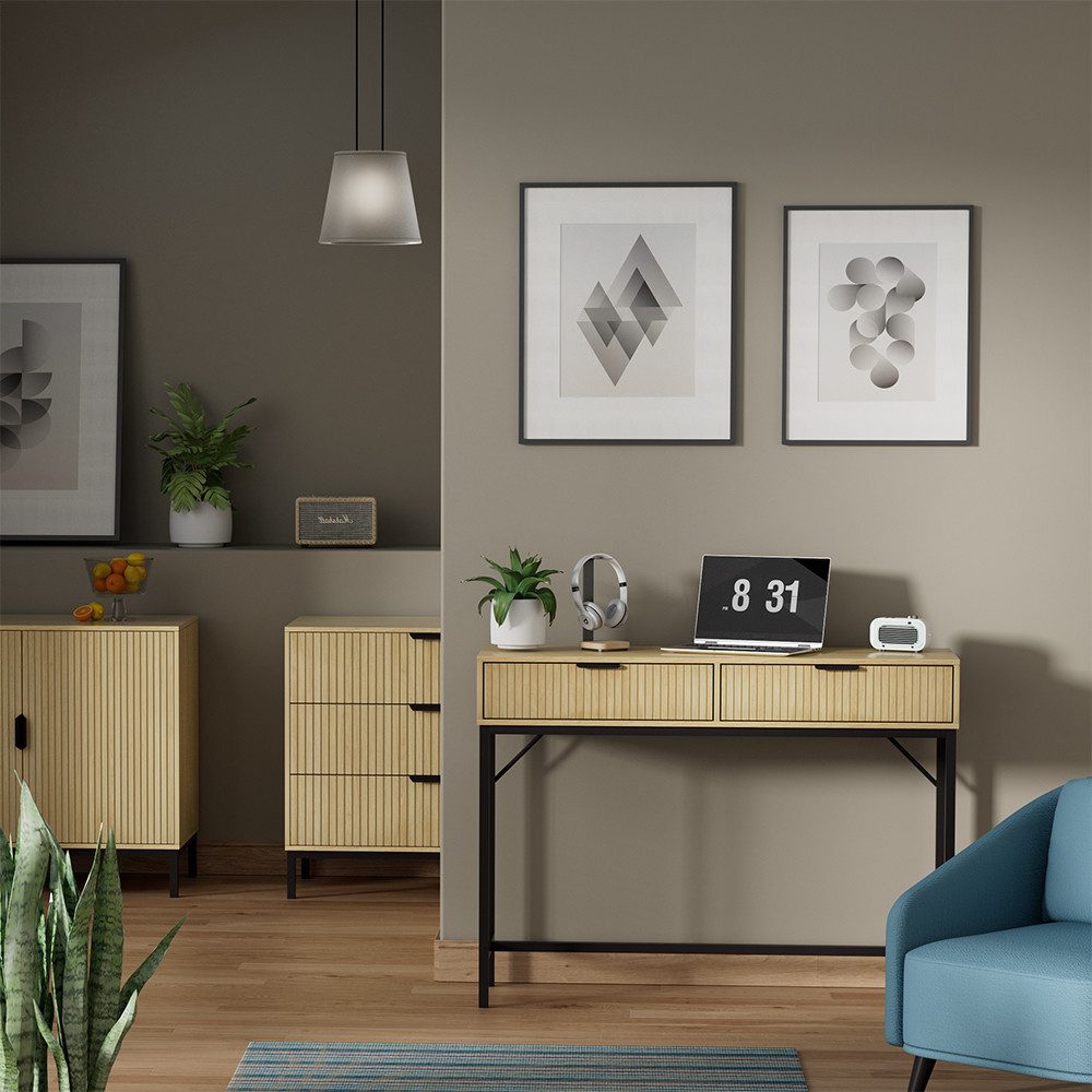 Vicco Schreibtisch Lennox, Eiche/Schwarz, 100 x 30 cm mit 2 Schubladen (1-St)