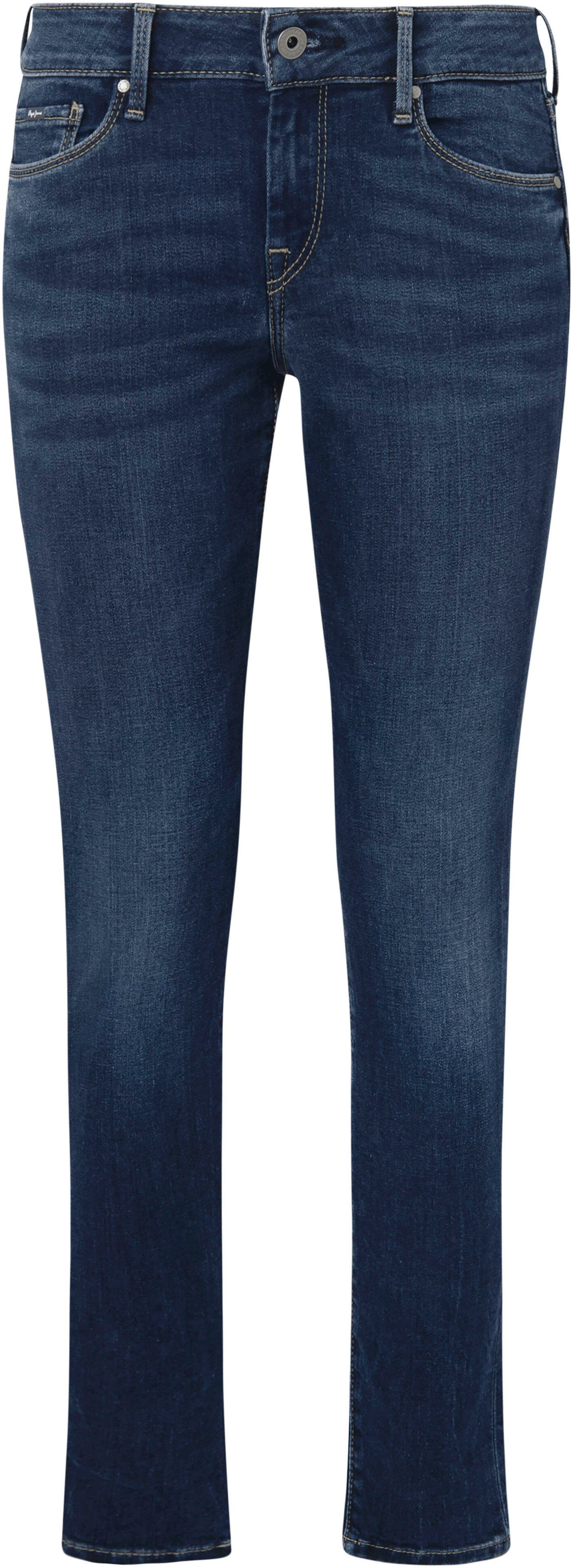 im 5-Pocket-Stil dark Pepe 1-Knopf Bund used und Stretch-Anteil SOHO Skinny-fit-Jeans Jeans mit worn