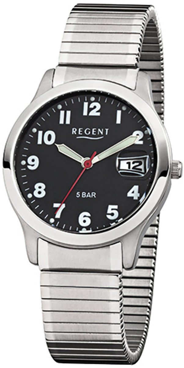 Regent Quarzuhr Regent Herren-Armbanduhr silber Analog, Herren Armbanduhr rund, mittel (ca. 37mm), Edelstahlarmband
